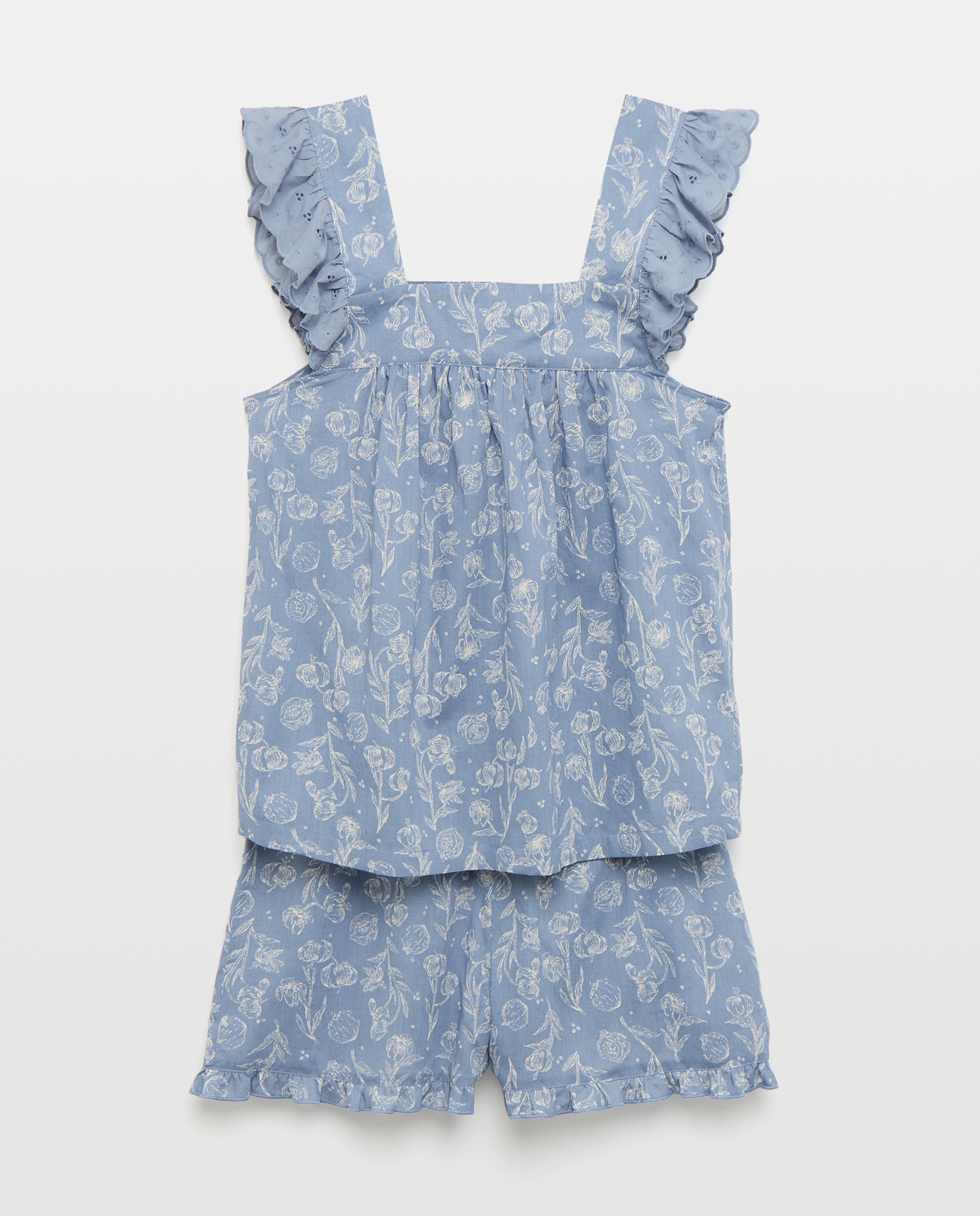 Pijama mujer algodón tirante volante 430 Azul oscuro-3