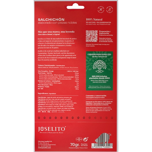 Sliced salchichon 100% natural from Salamanca sachet 70 g