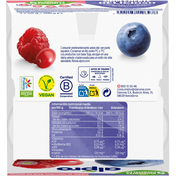 Speciality gluten-free, lactose-free soya dessert 2 cranberry + 2 red berries 4-pack units 125 g