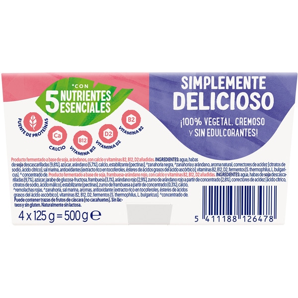 Speciality gluten-free, lactose-free soya dessert 2 cranberry + 2 red berries 4-pack units 125 g