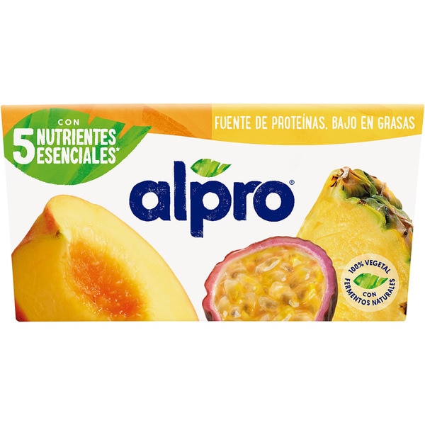 Speciality vegetarian soya dessert 2 peach + 2 pineapple and passion fruit 4-pack units 125 g gluten-free, lactose-free