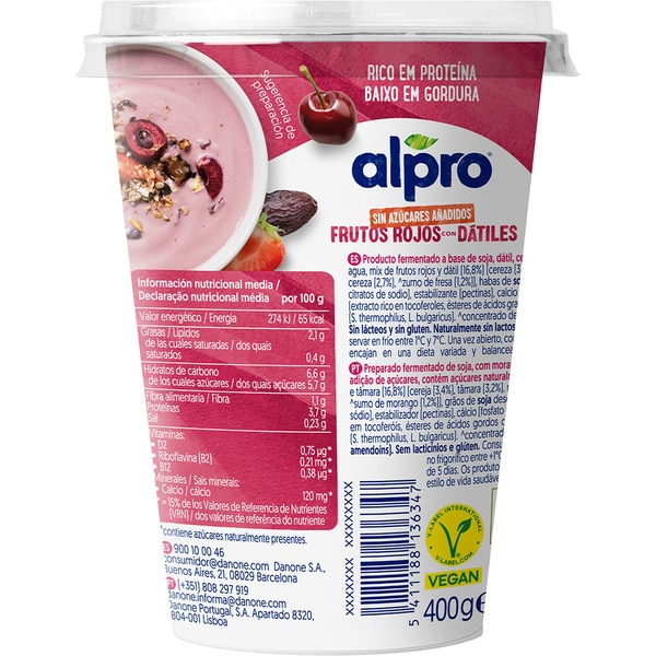 Big Pot plant-based soya treat with red berries and dates container 400 g gluten-free, lactose-free