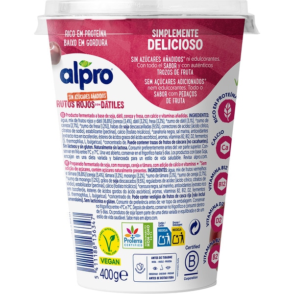 Big Pot plant-based soya treat with red berries and dates container 400 g gluten-free, lactose-free