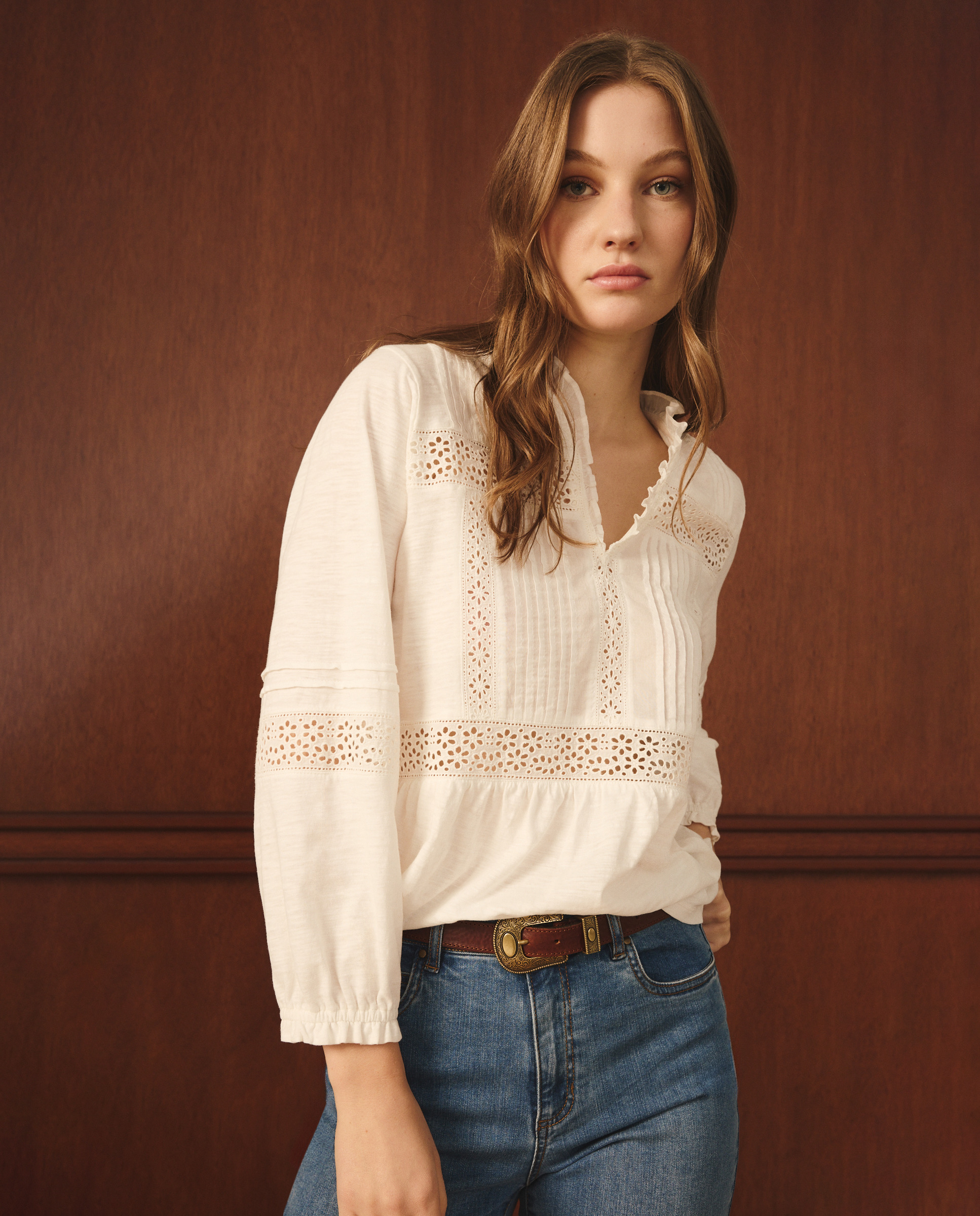 T-shirt com Rendas e Botões 120 Cru-3