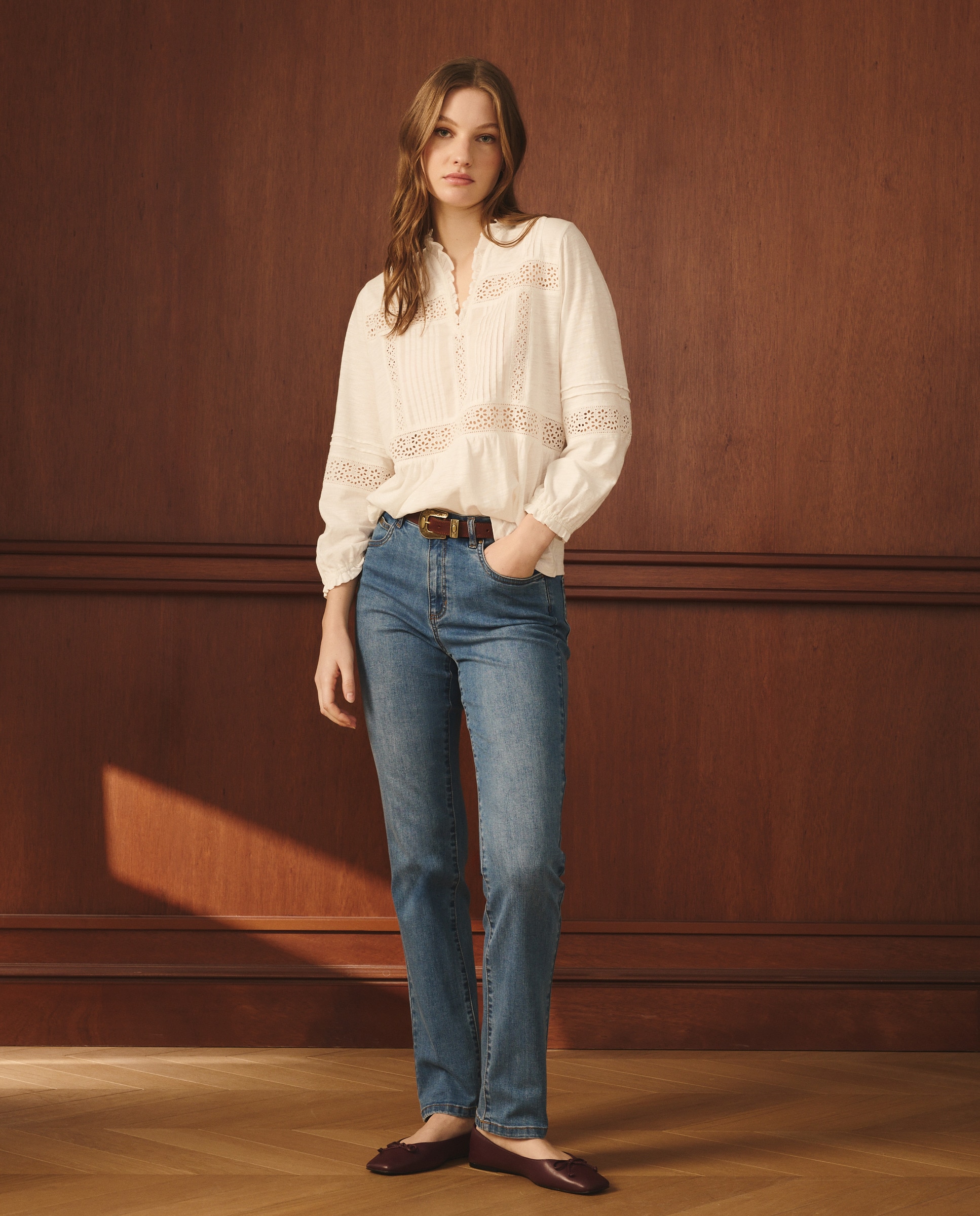 T-shirt com Rendas e Botões 120 Cru-2