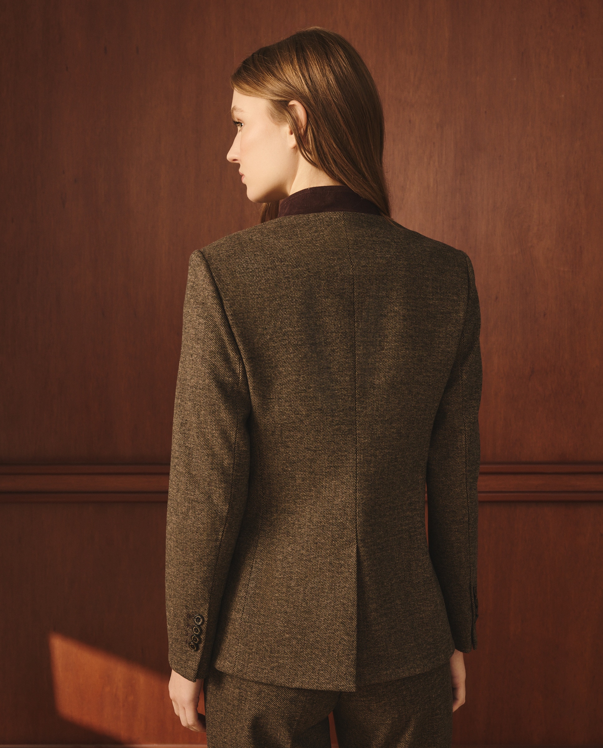 Blazer com Contrastes de Veludo Castanho-4