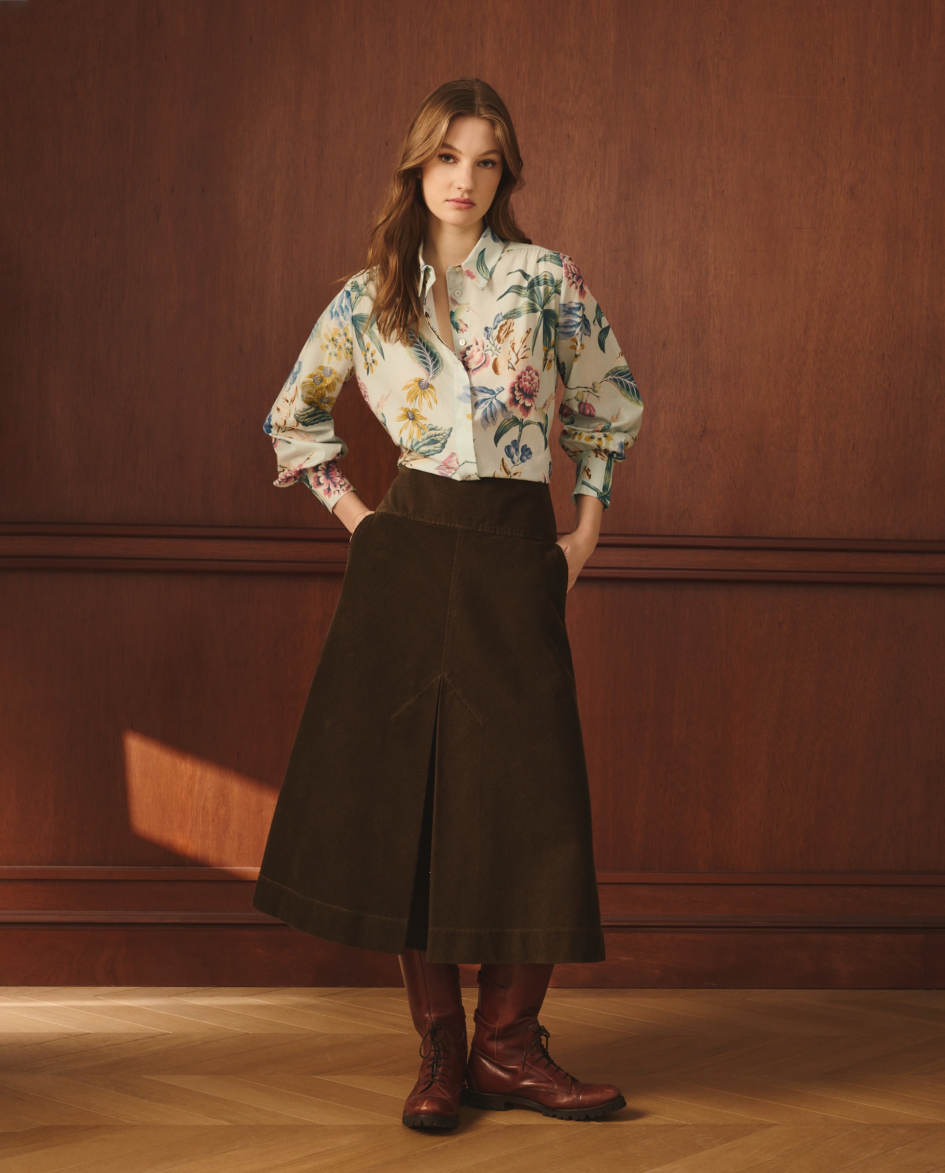 Camisa de Algodão com Manga Comprida Azul-2