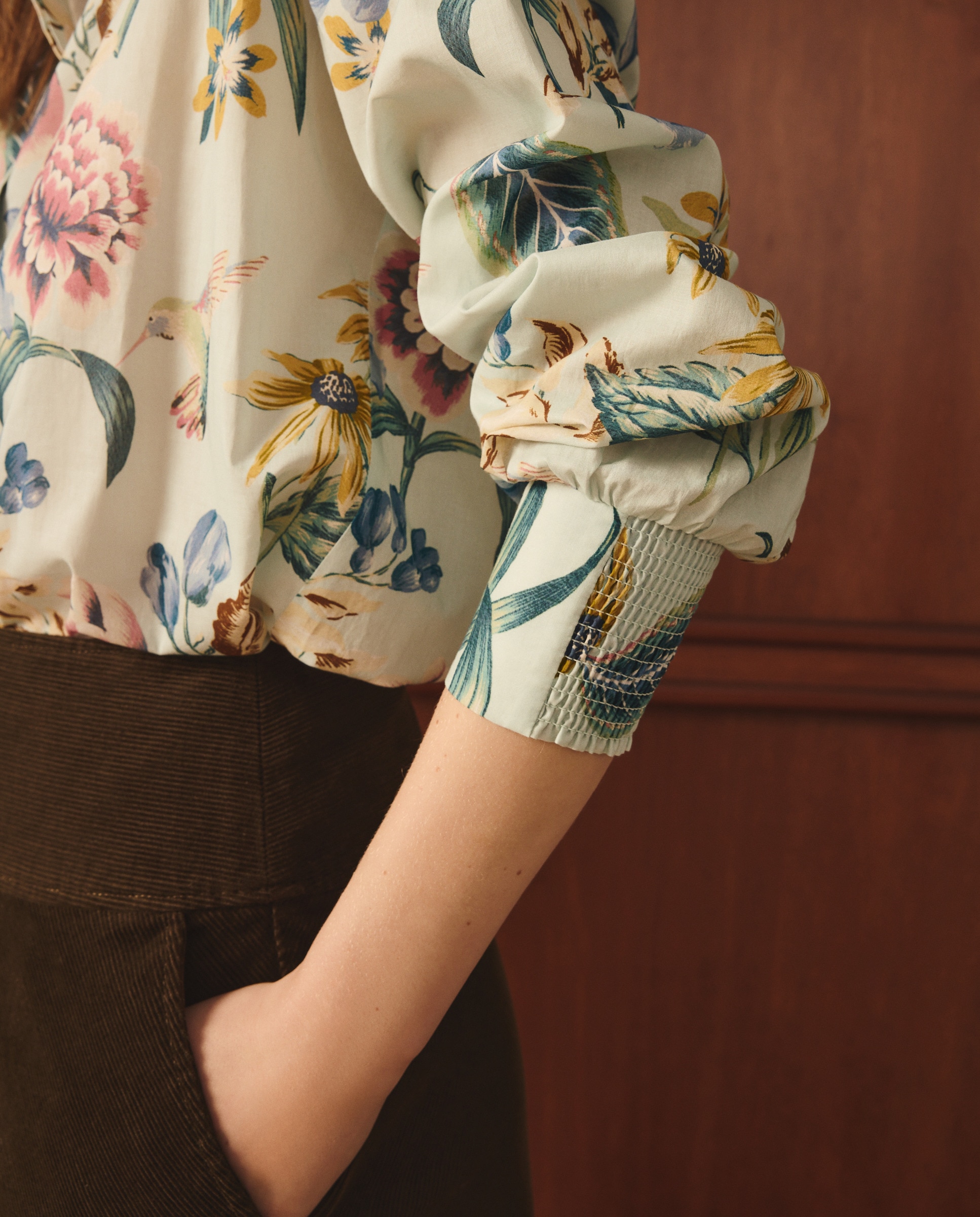 Camisa de Algodão com Manga Comprida Azul-4