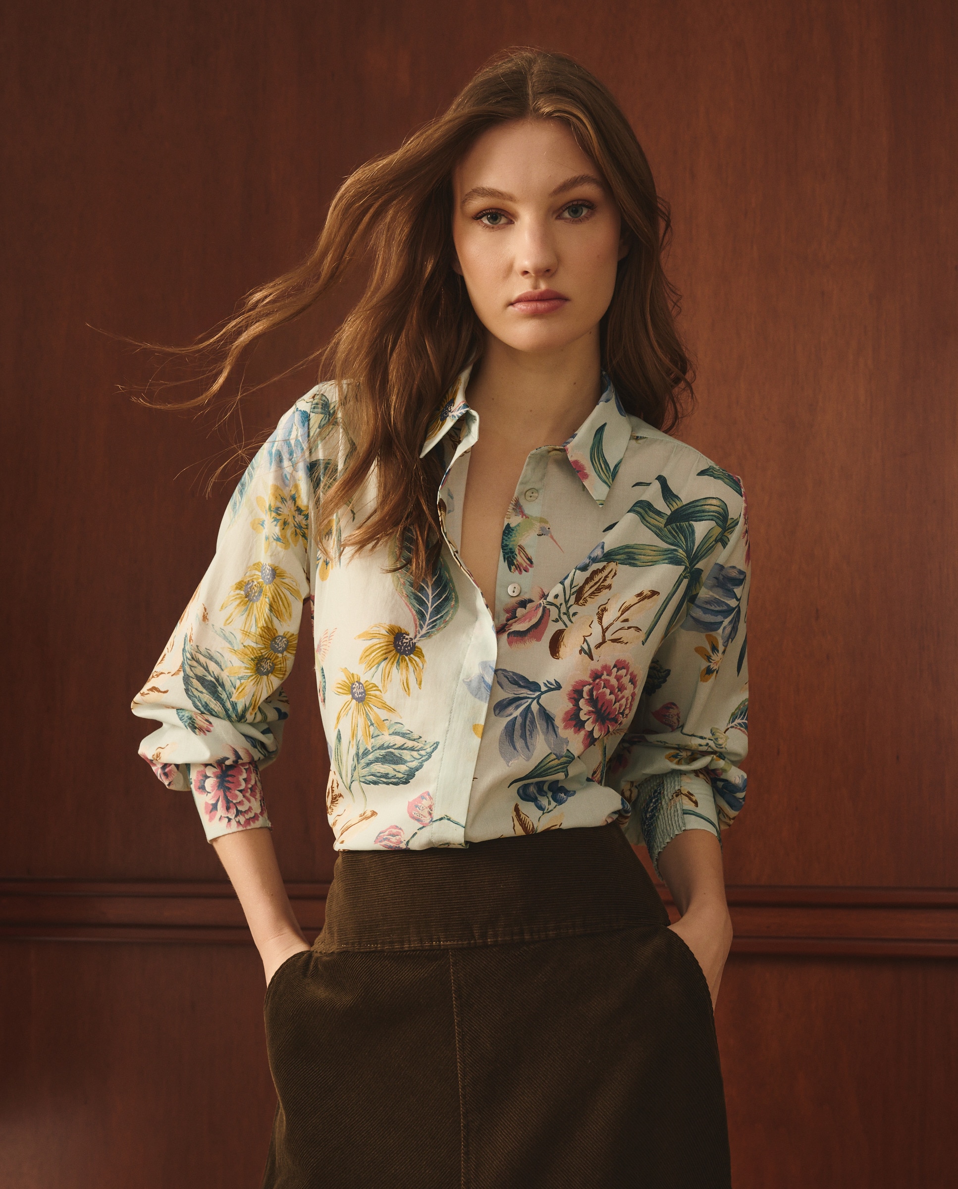 Camisa de Algodão com Manga Comprida Azul-1