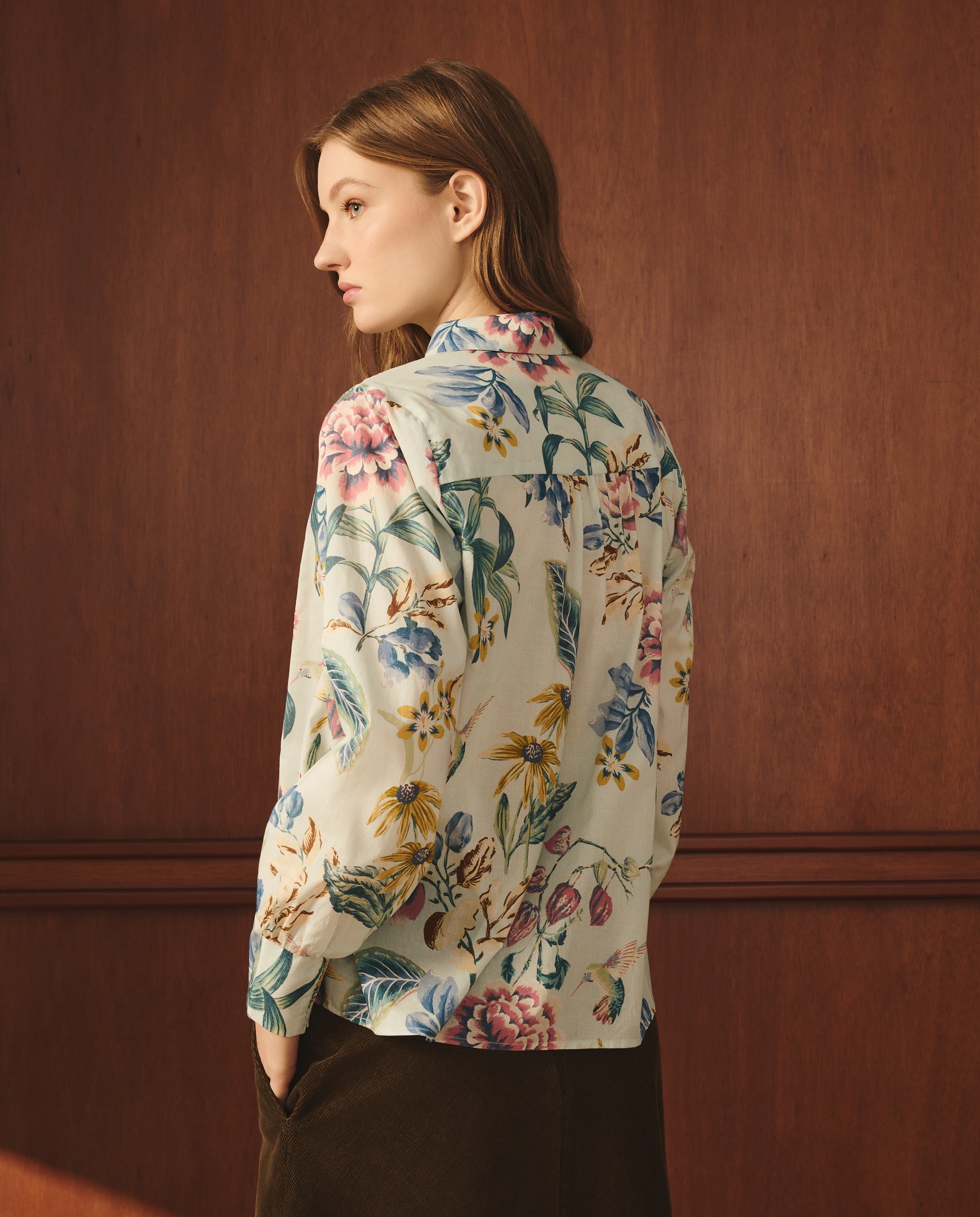 Camisa de Algodão com Manga Comprida Azul-3