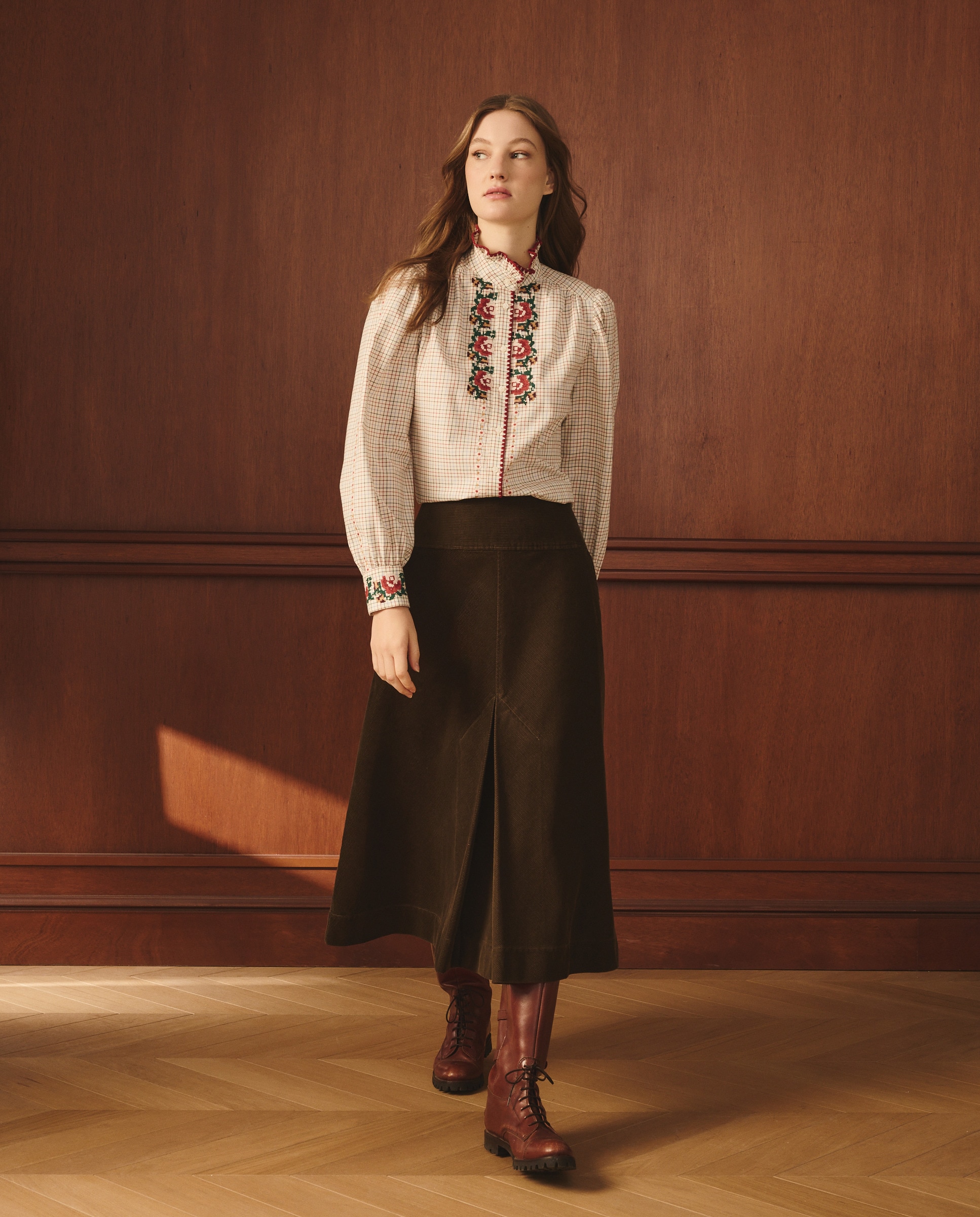 Blusa com Estampado Floral e aos Quadrados Branco-3