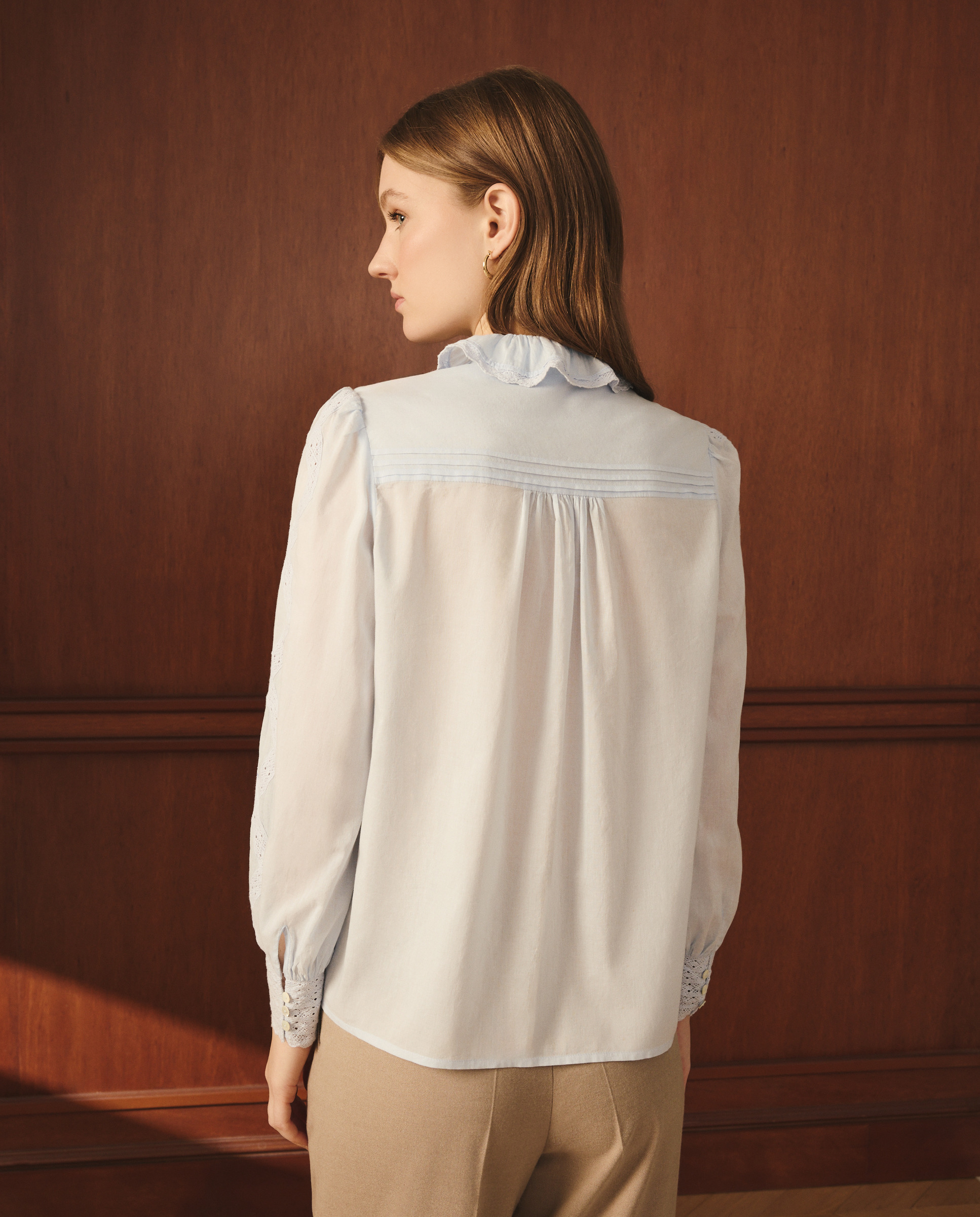 Blusa Romântica de Manga Comprida 400 Azul-4