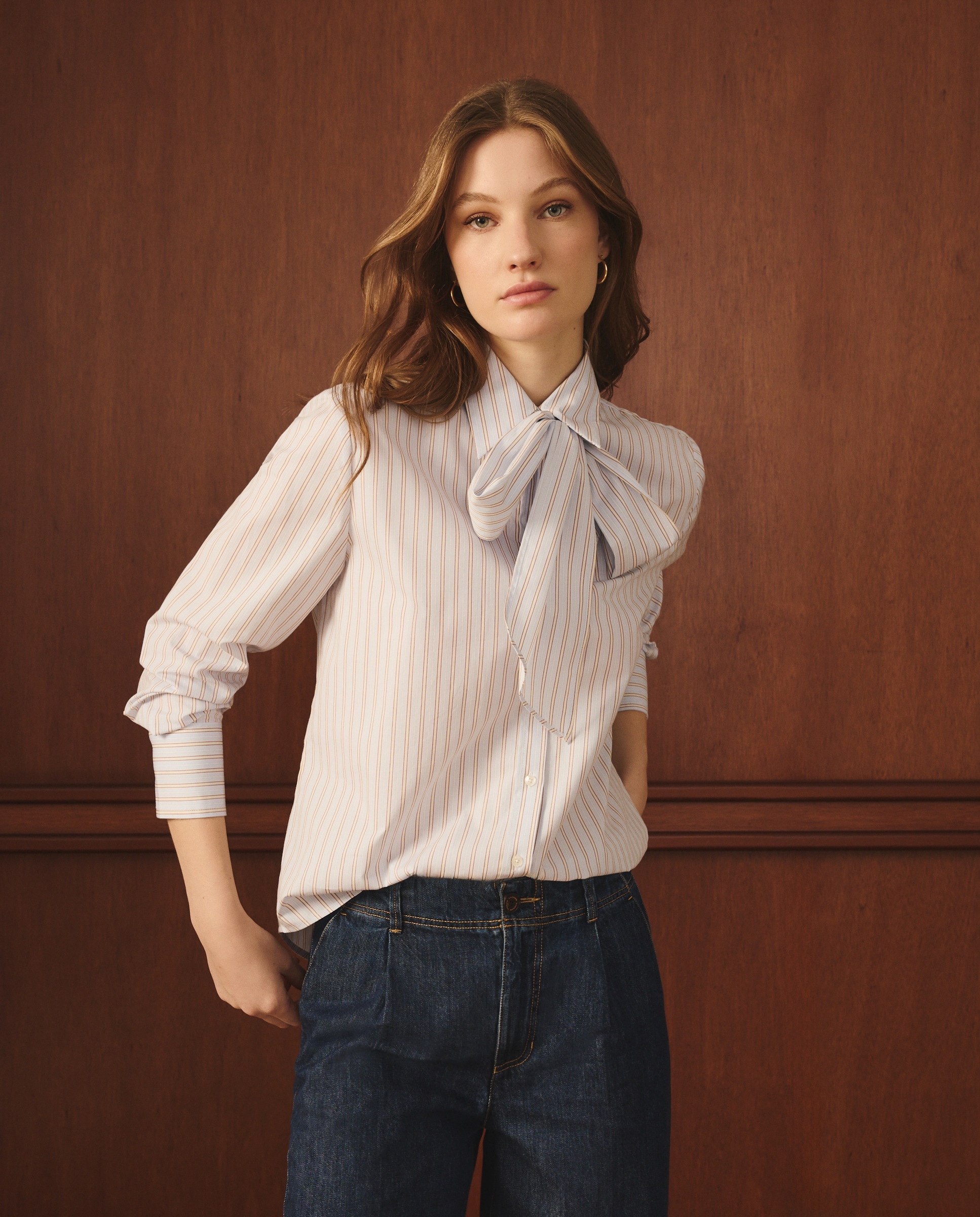 Camisa Estampada com Manga Comprida Azul-1