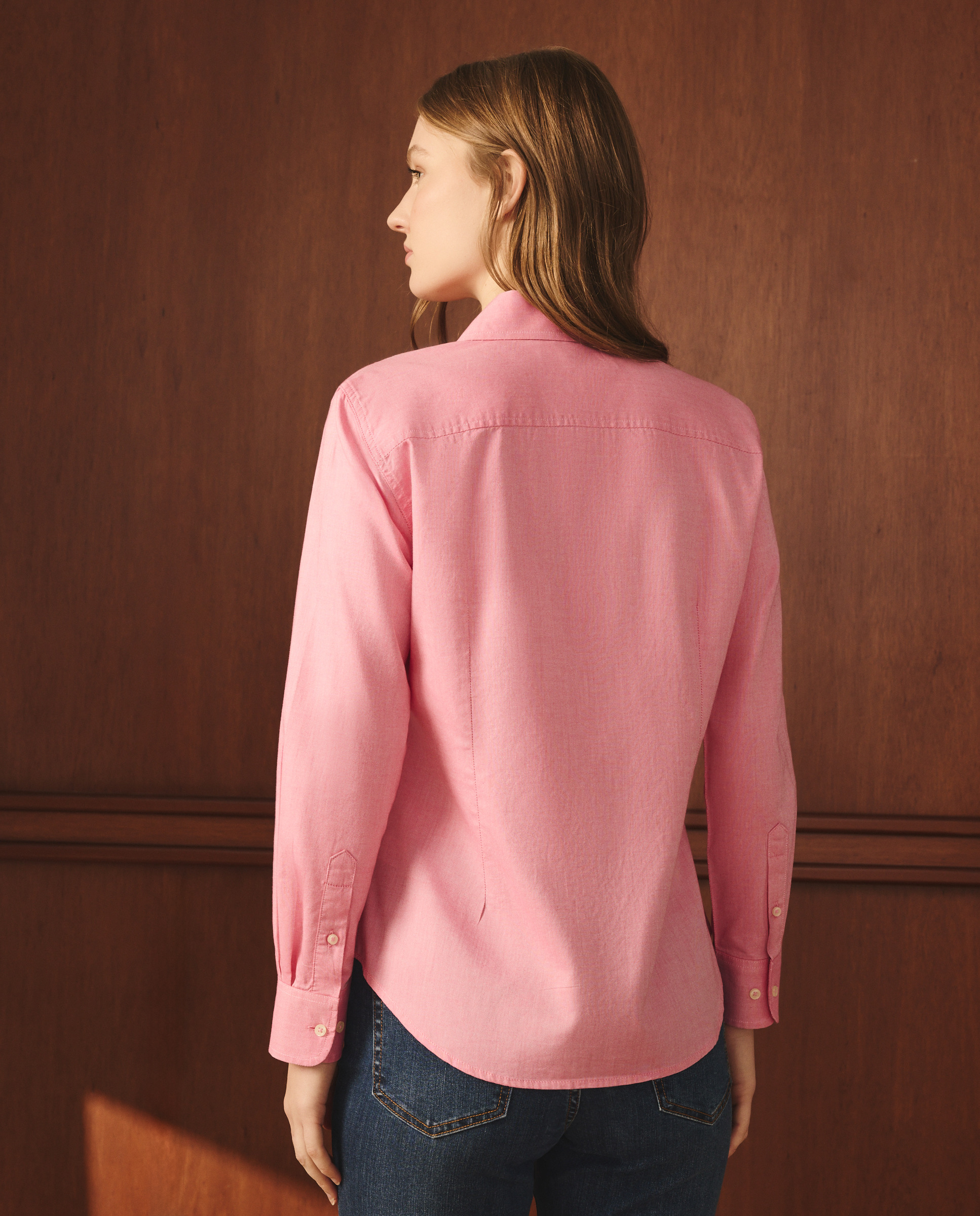 Camisa oxford de mulher com manga comprida 630 Coral-3