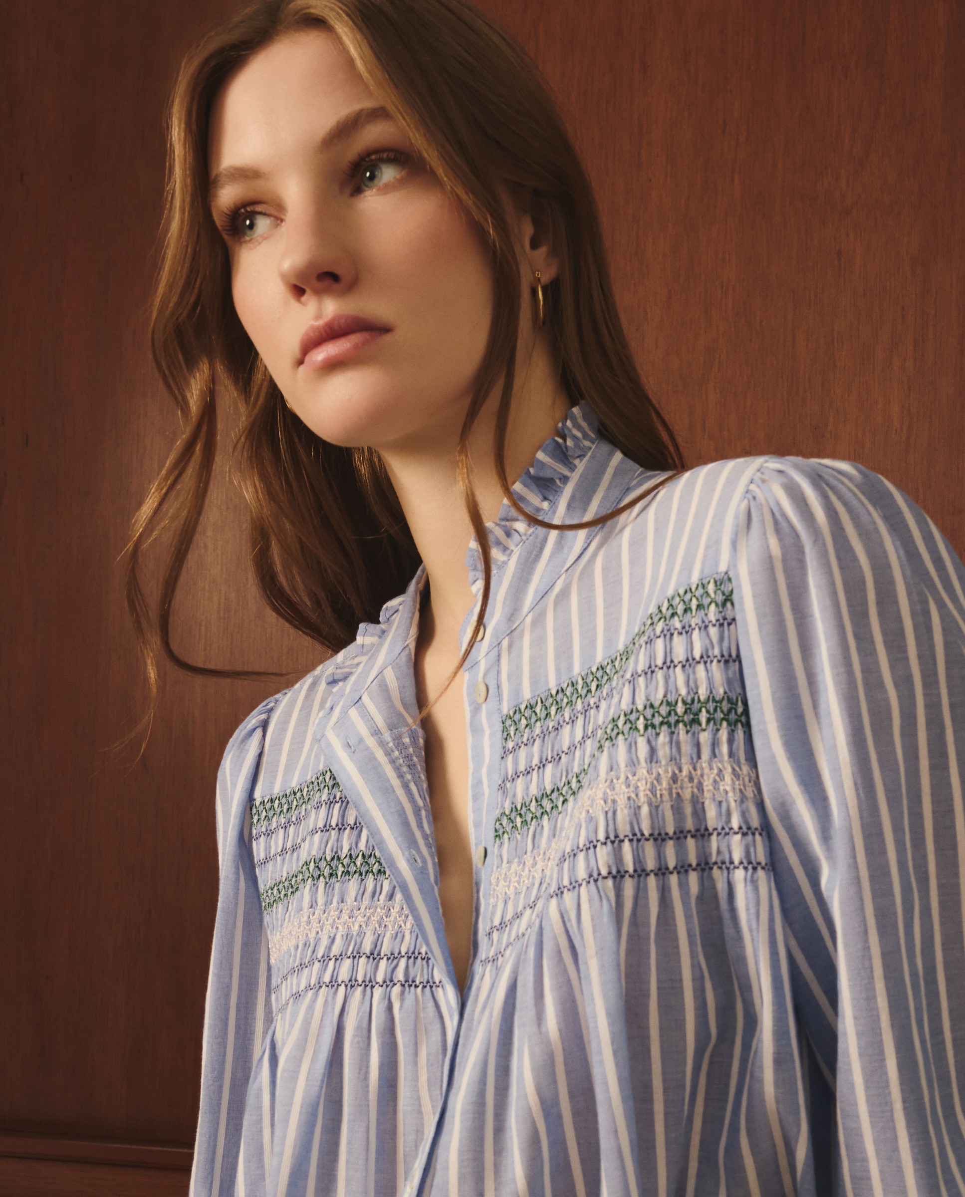 Blusa de Manga Comprida às Riscas com Favos de Mel Azul-4