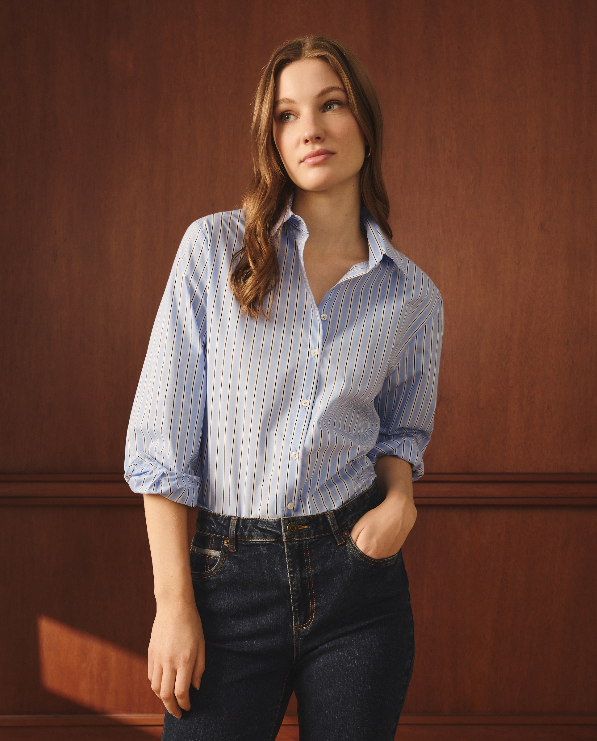 Imagem 0 de Camisa de Manga Comprida com Estampado às Riscas