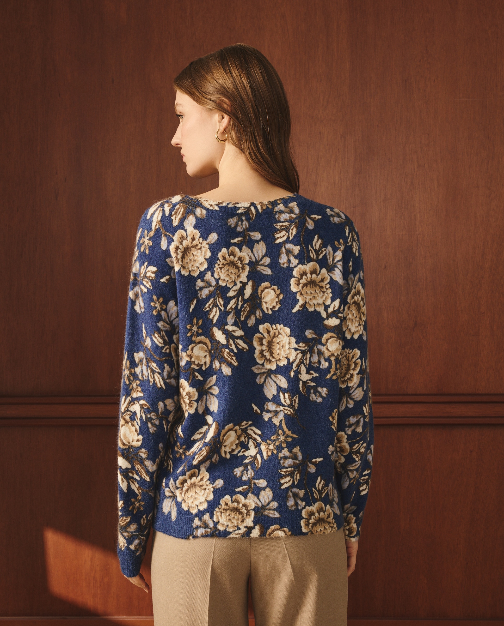 Camisola de Malha com Estampado Floral Azul-3