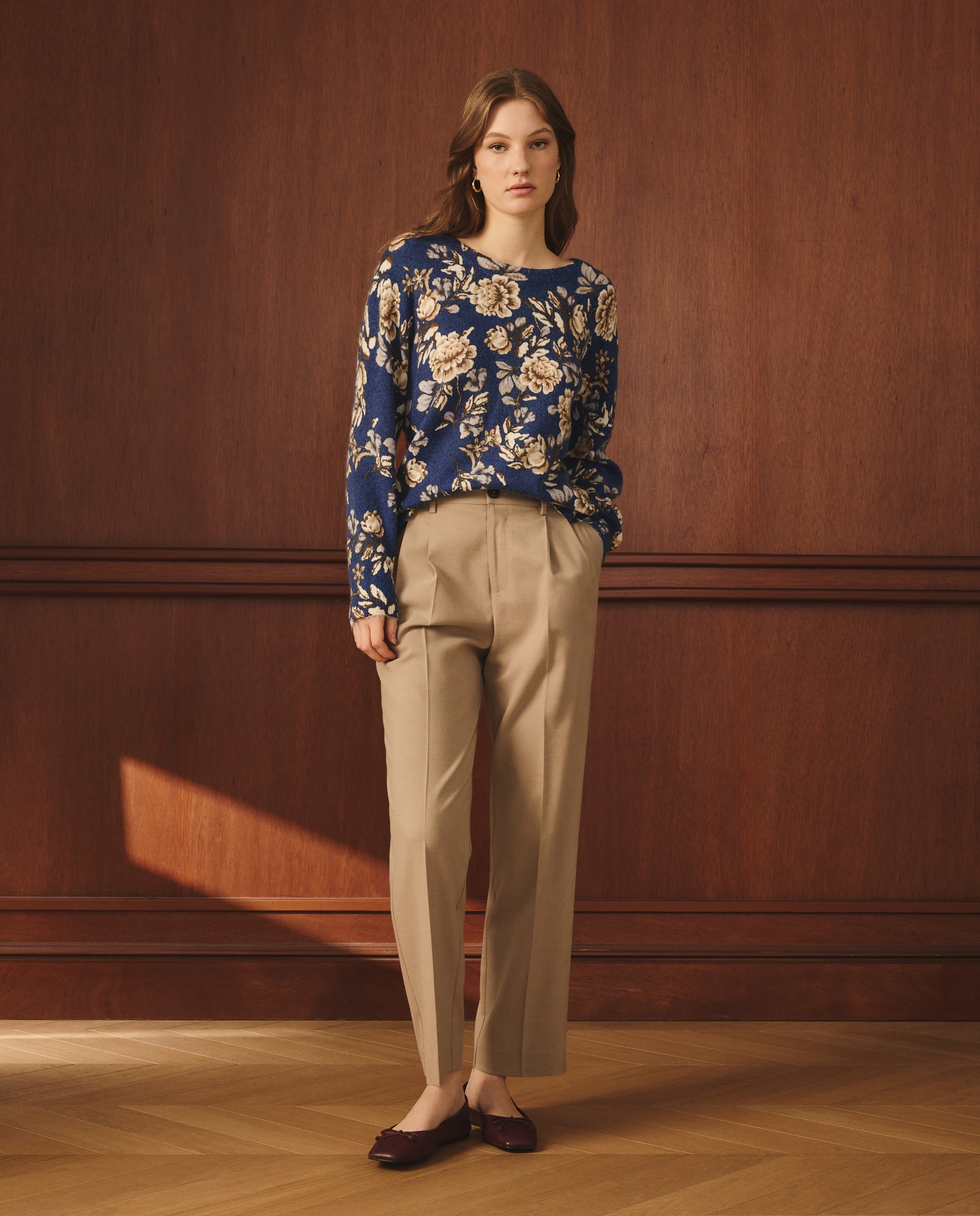 Camisola de Malha com Estampado Floral Azul-2