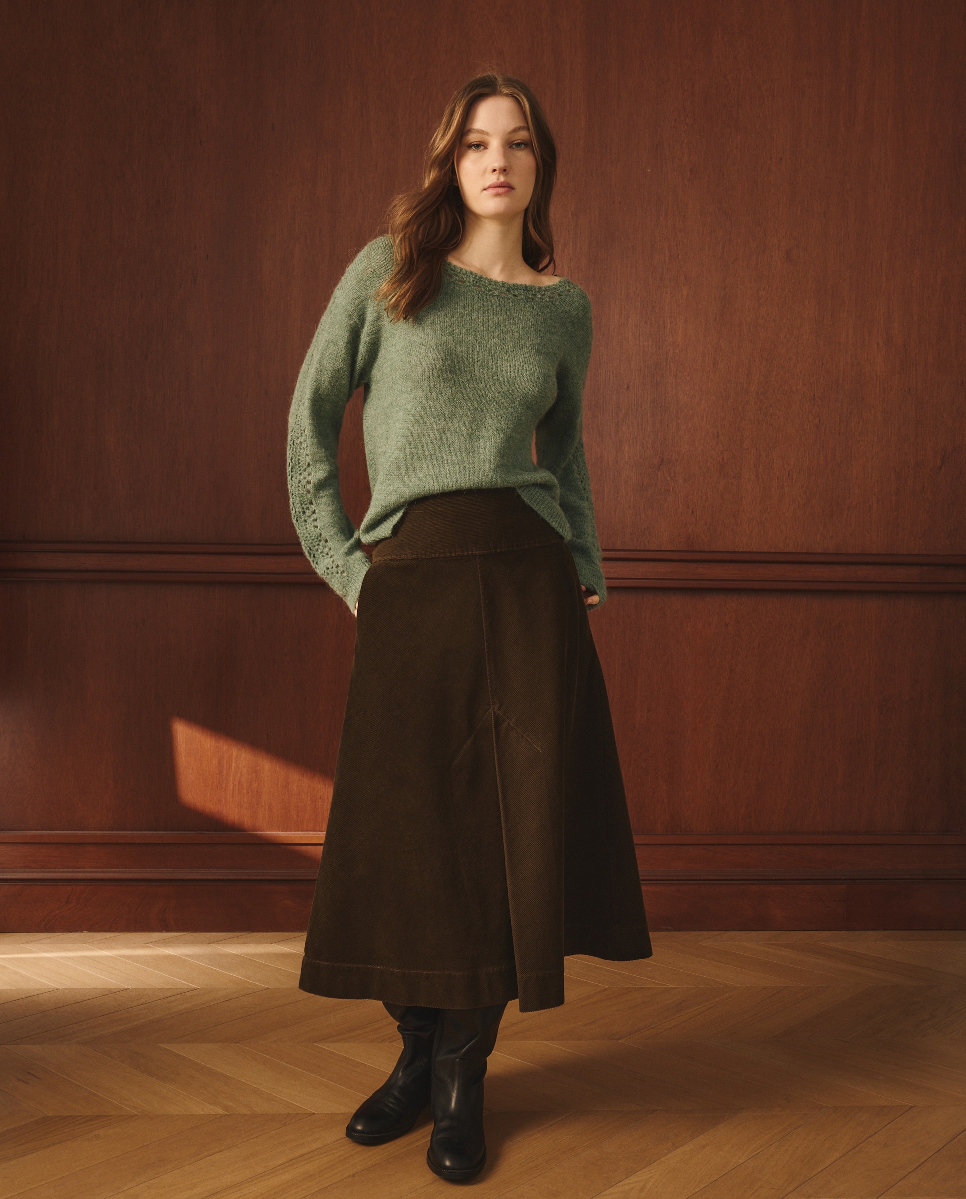 Camisola de malha de mulher com manga comprida e decote redondo Verde-claro-2