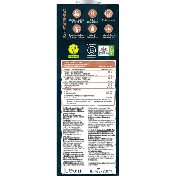 Sojadrink Plant Protein Schokoladengeschmack proteinreich Karton 1 l