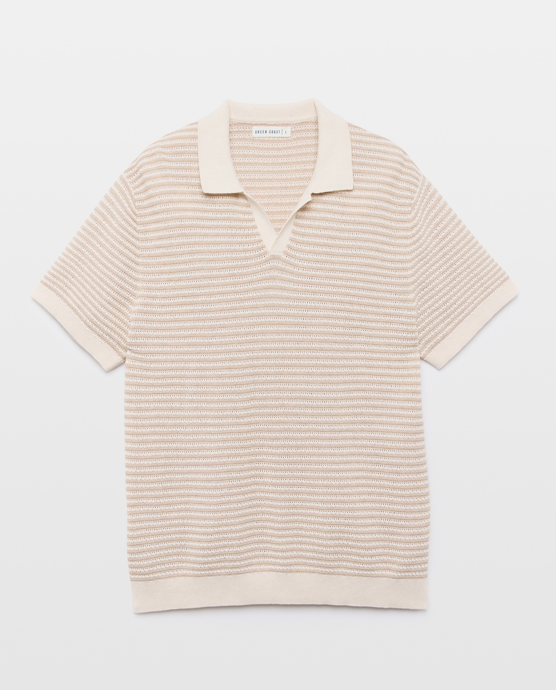 Polo de Tricot de Manga Curta com Estrutura às Riscas 120 Cru-4