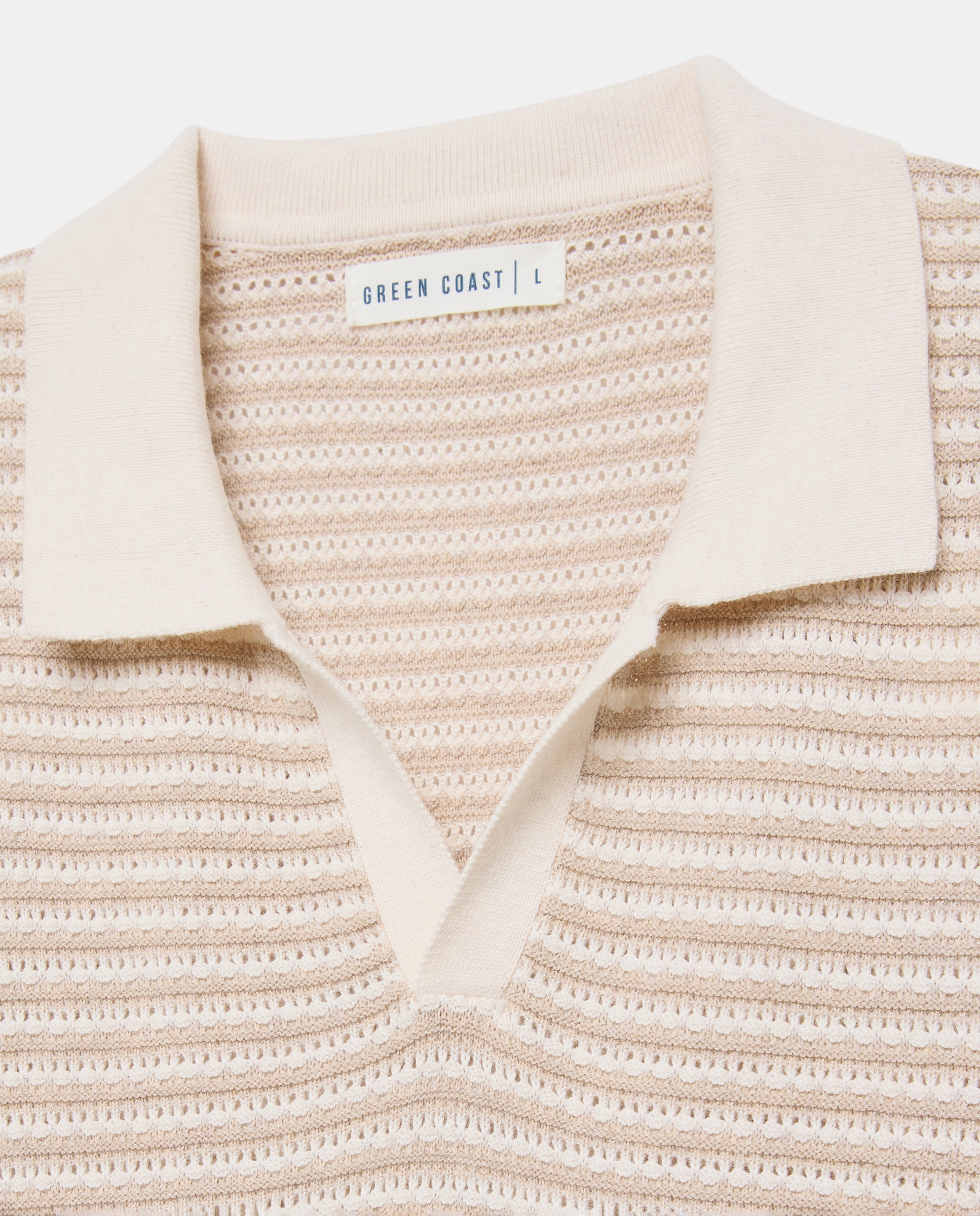 Polo de Tricot de Manga Curta com Estrutura às Riscas 120 Cru-5