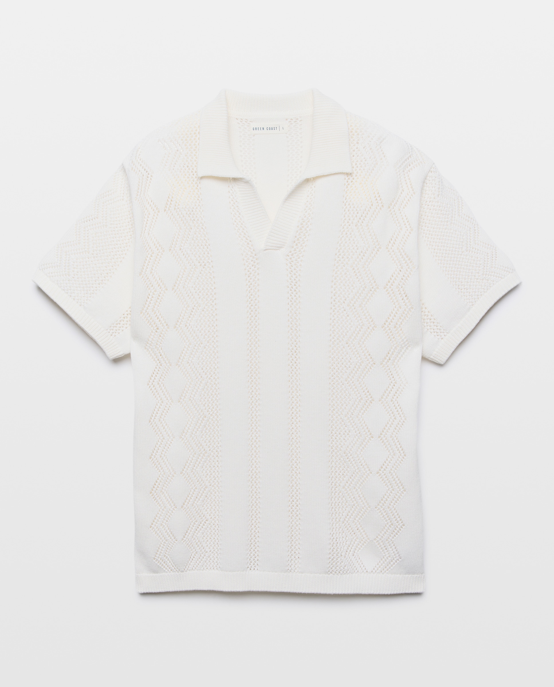 Polo de Tricot e Crochet com Manga Curta 120 Cru-4