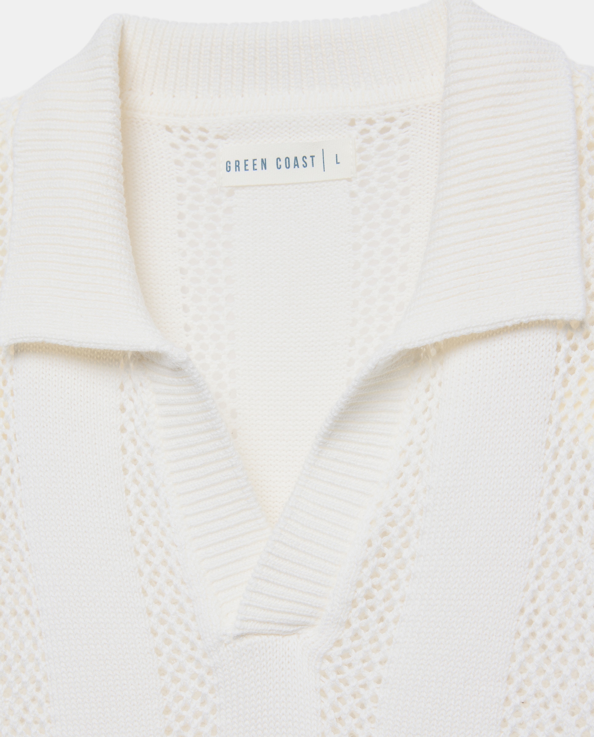 Polo de Tricot e Crochet com Manga Curta 120 Cru-5