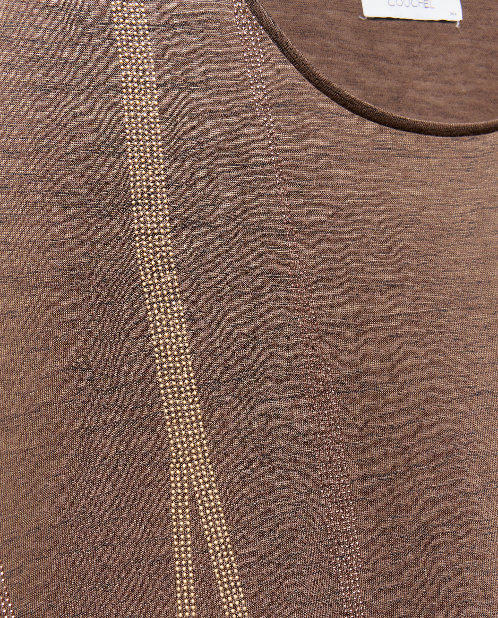 T-shirt com Decote Redondo e Strass 520 Caqui-5