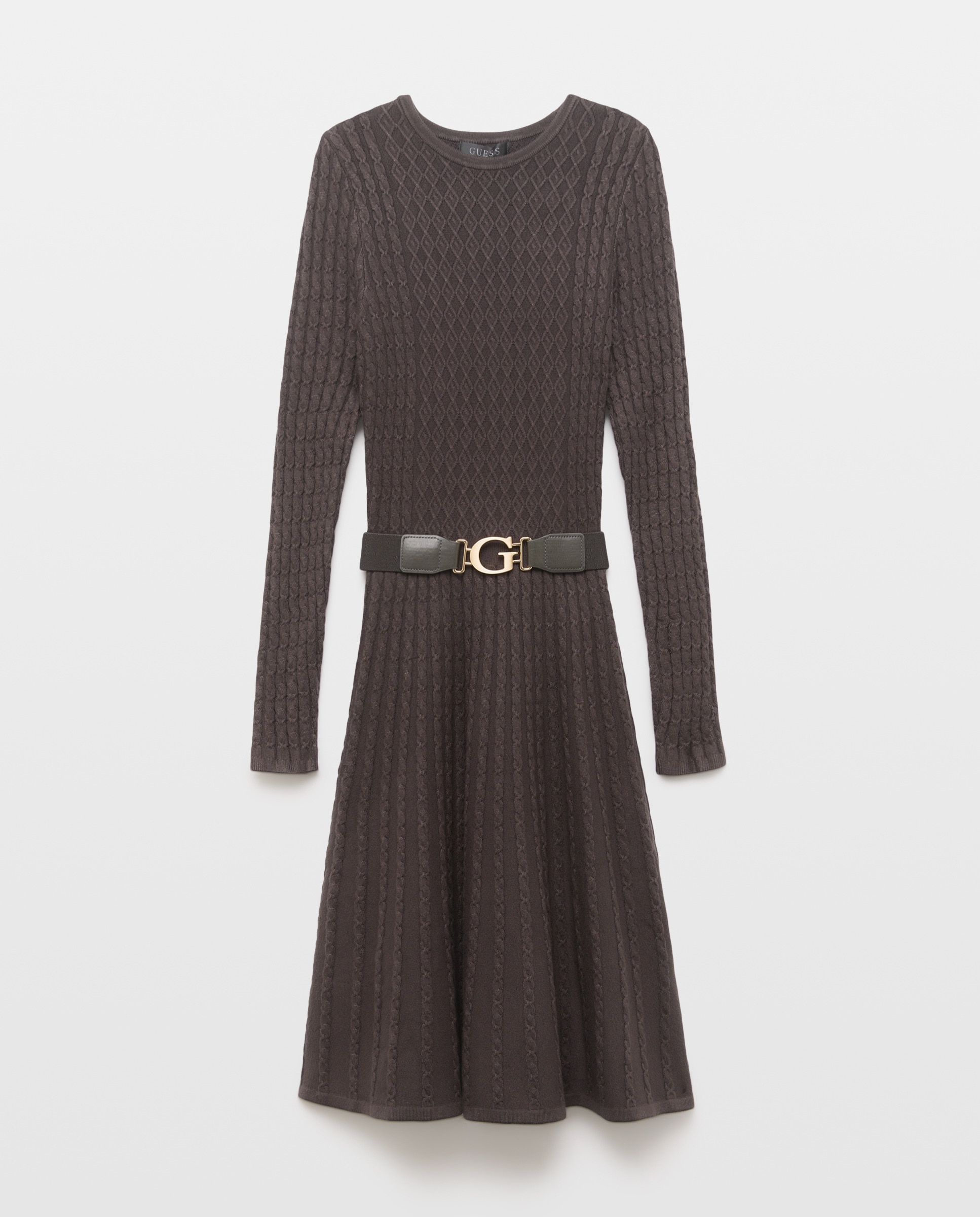 Vestido de Manga Comprida Bege-4