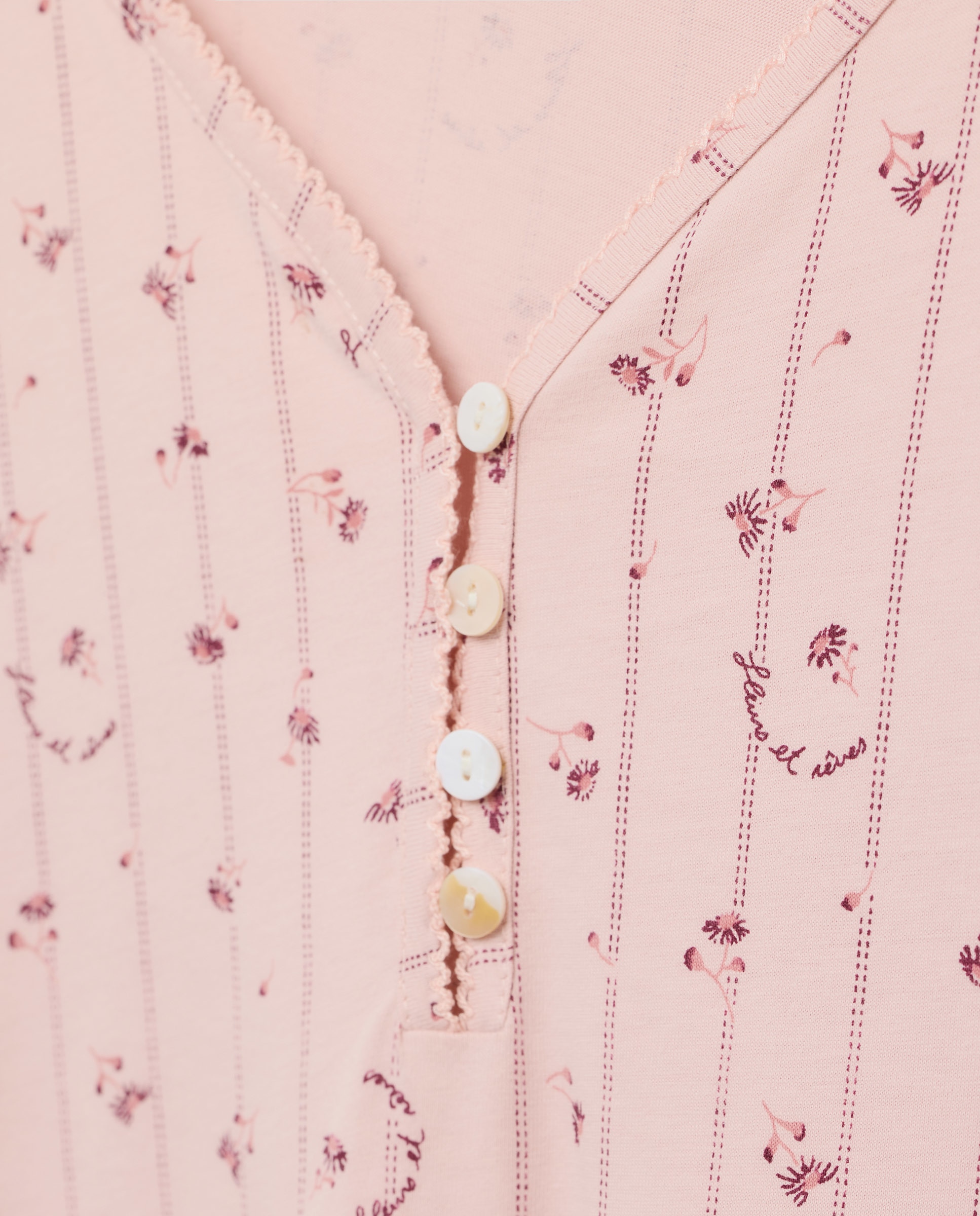 Camisa de Dormir de Manga Comprida com Estampado e Detalhe na Gola Rosa-5