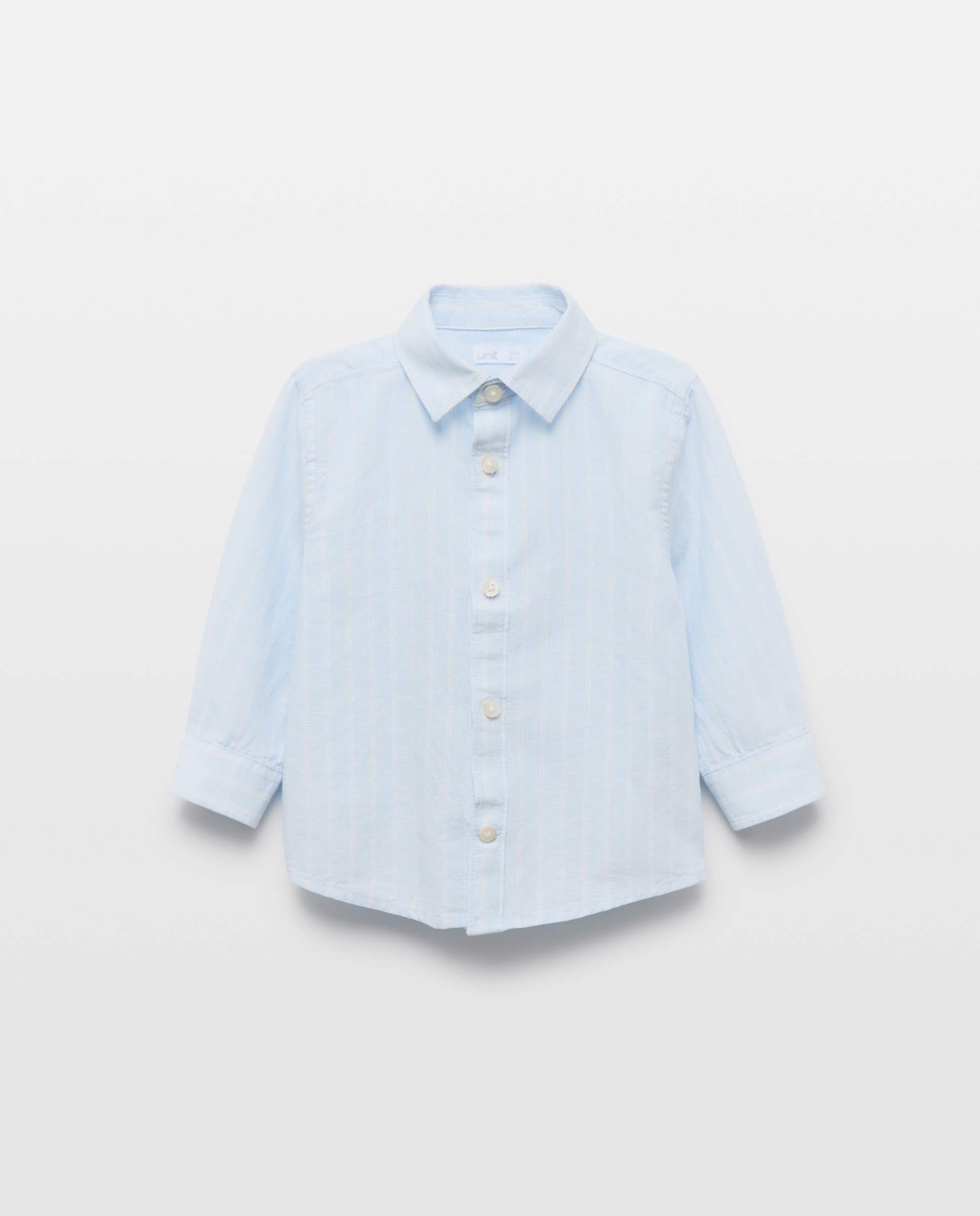 Camisa de bebé algodón-lino rayas 410 Azul claro-1