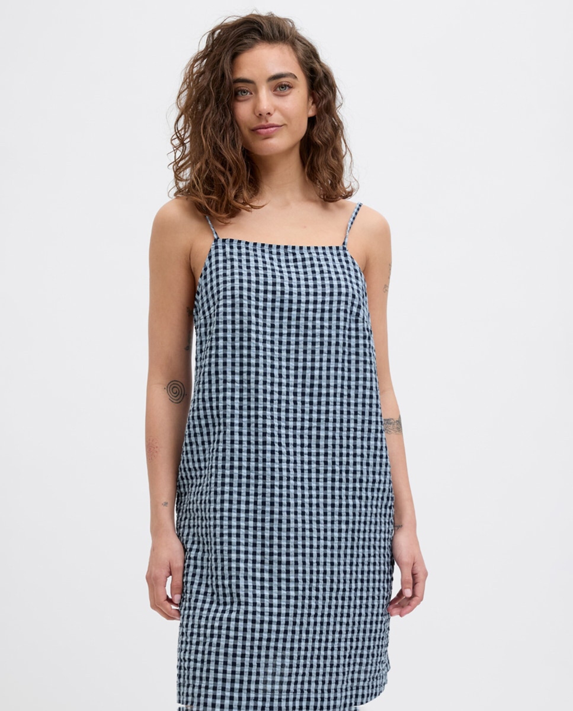 Vestido Curto de Alças com Estampado Azul-1