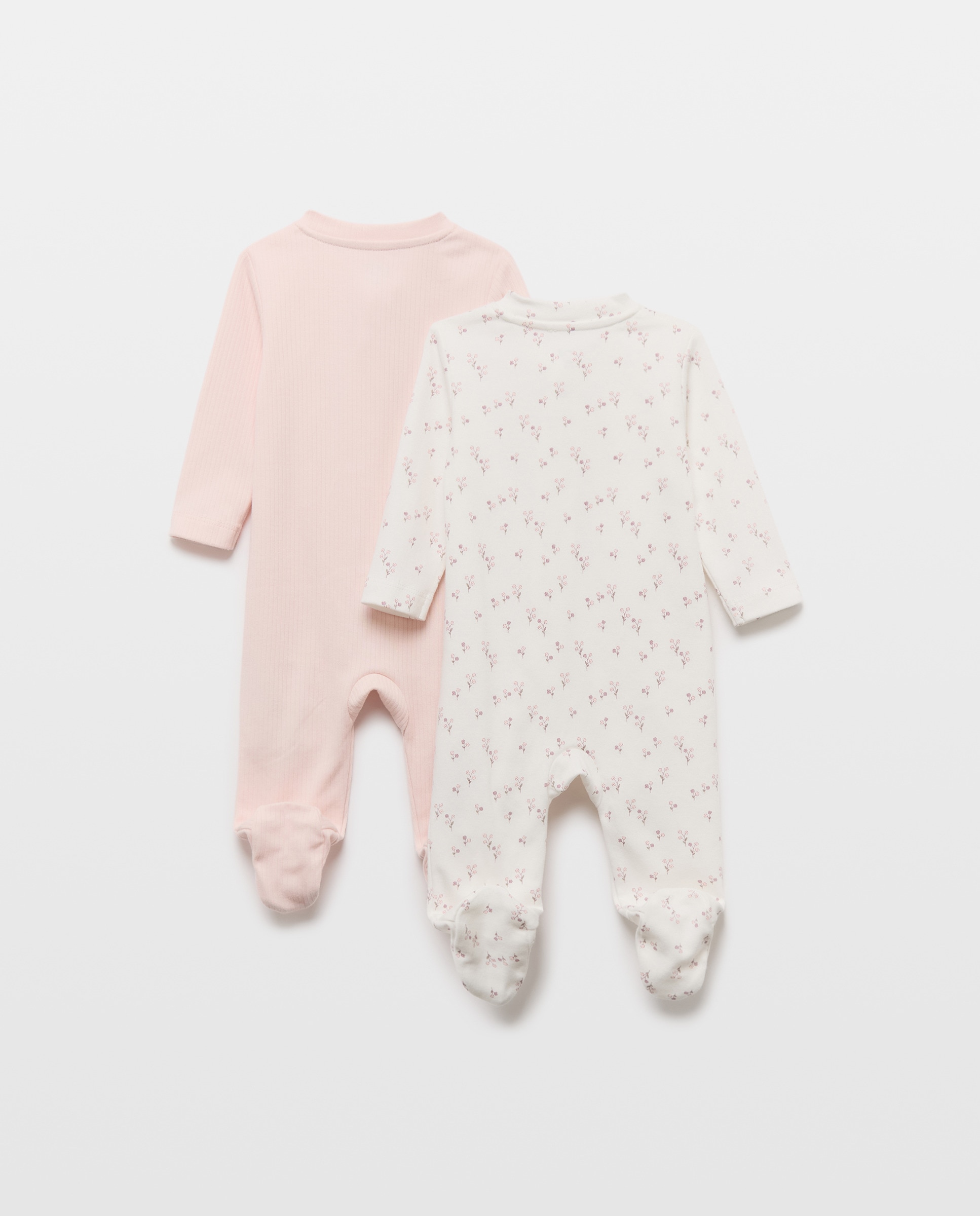 Pack 2 pijamas de bebé manga larga con cremallera 200 Rosa-2