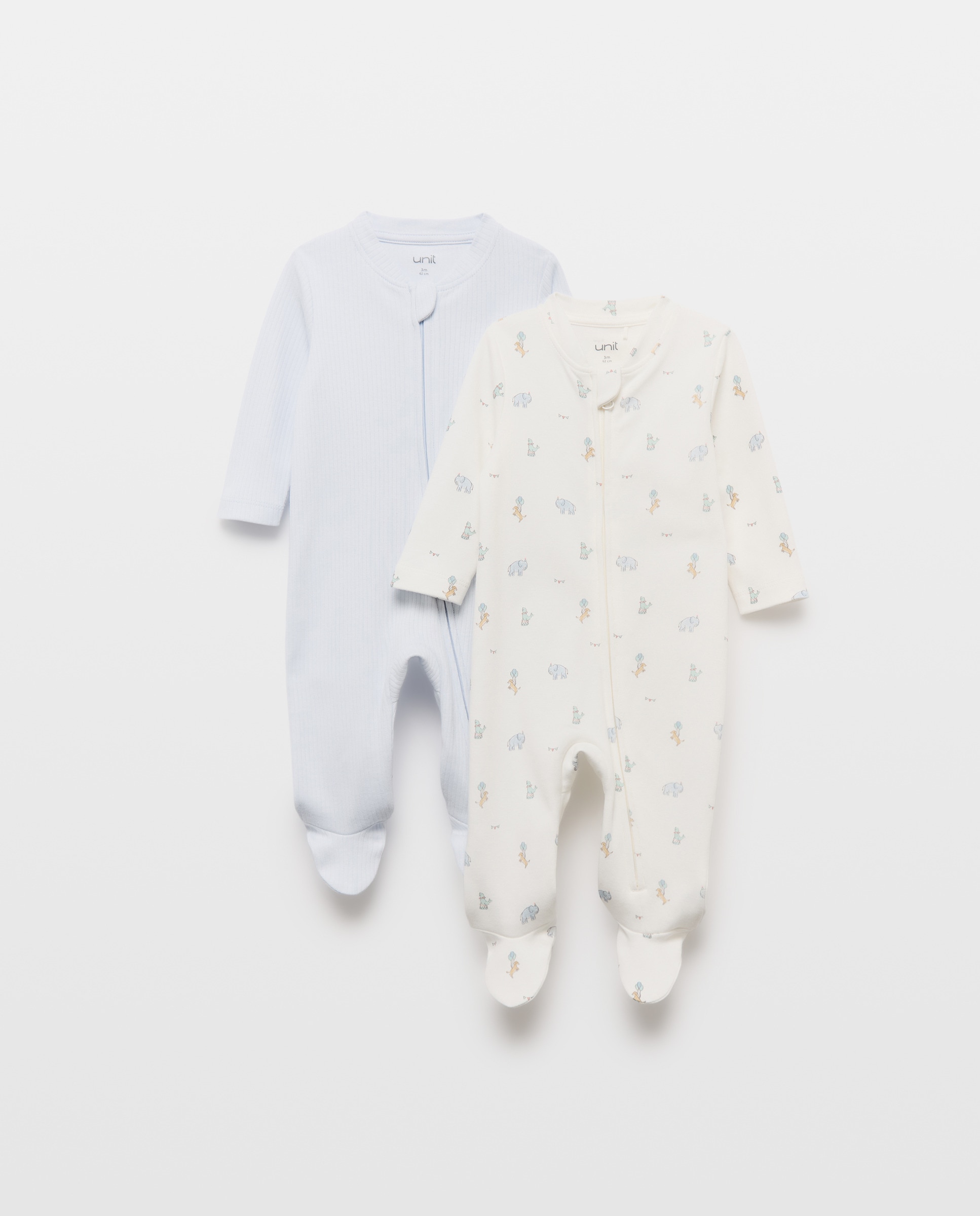 Pack 2 pijamas de bebé manga larga con cremallera Azul claro-1