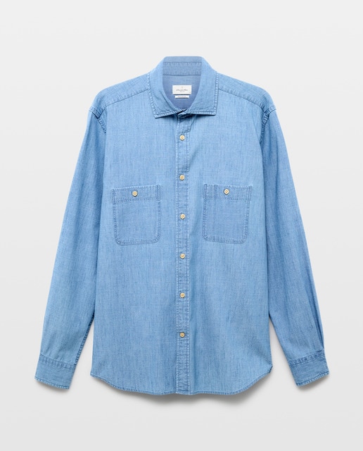 Imagem 0 de Camisa Casual de Ganga com Manga Comprida