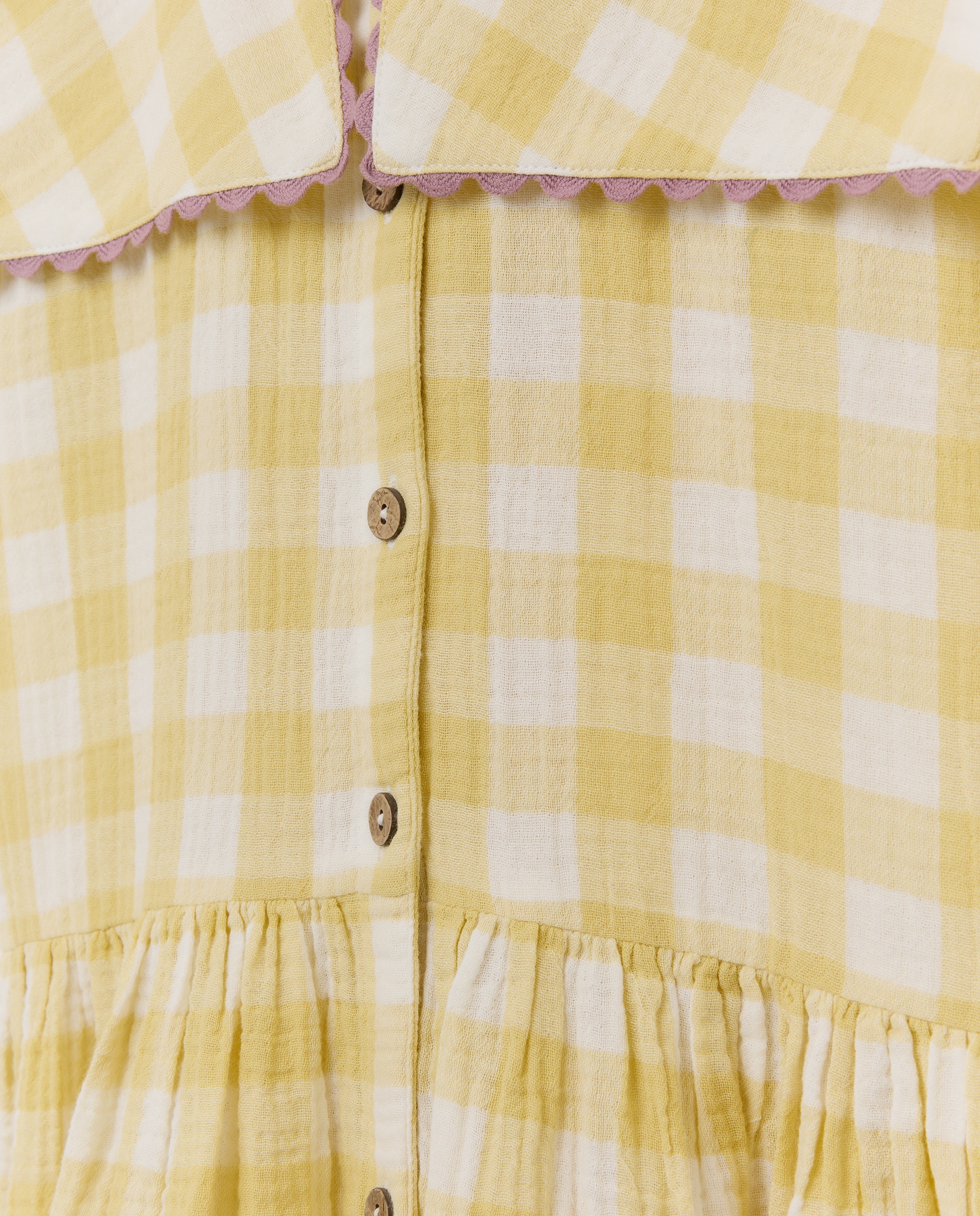 Vestido niña de gasa de cuadros vichy 560 Oliva-3