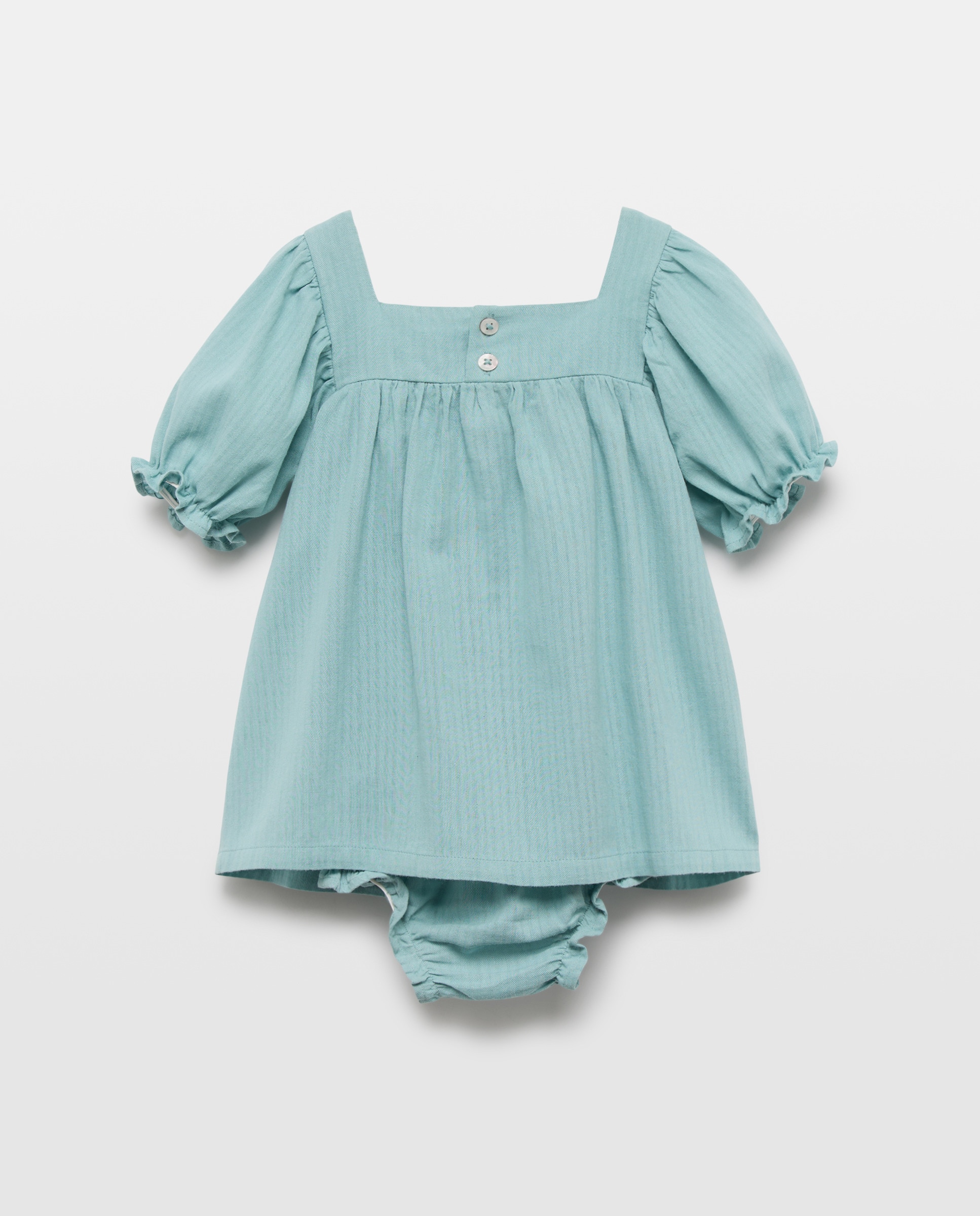Vestido bebé niña de gasa con bordados Verde Pato-2