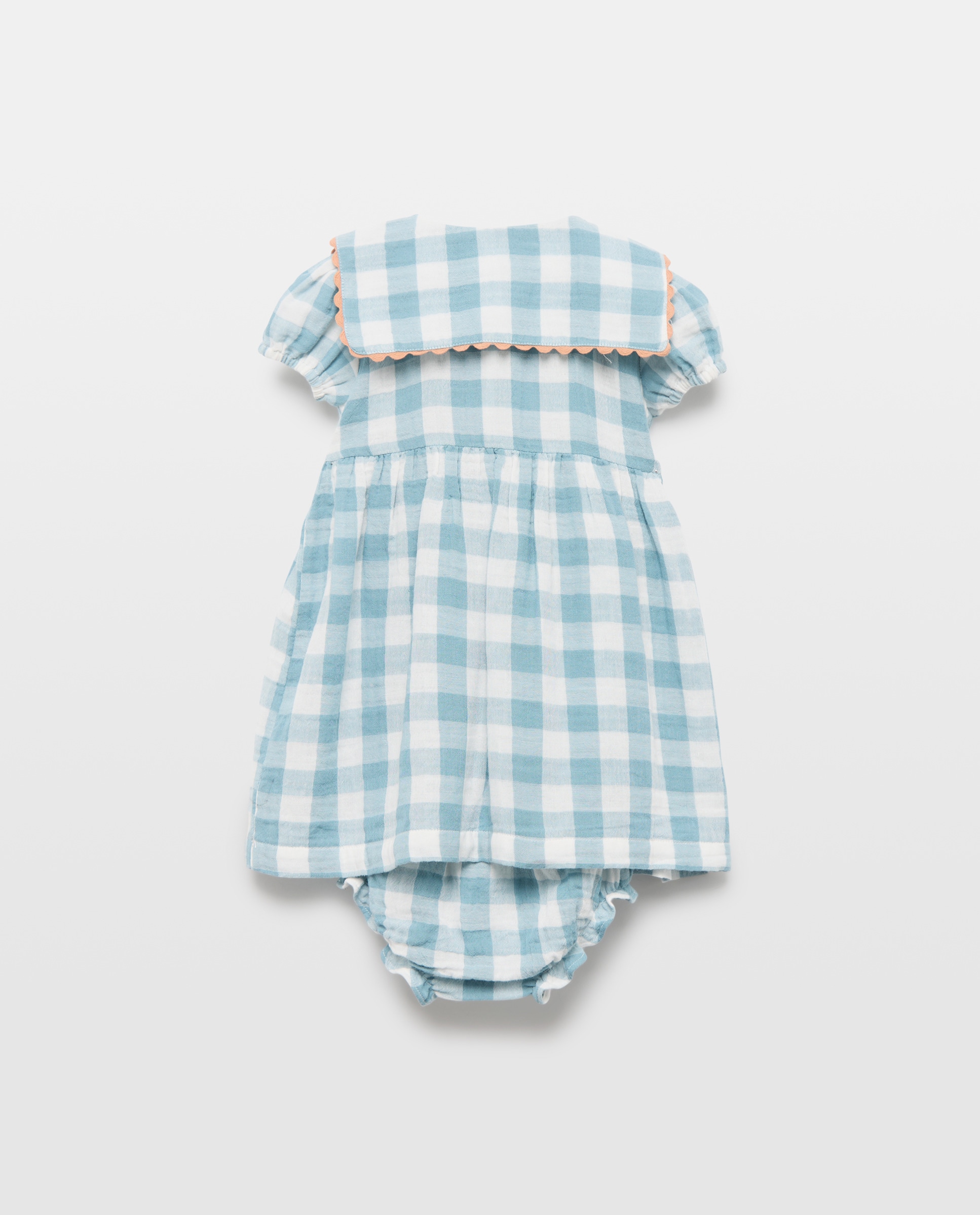 Vestido bebé niña de gasa de cuadros vichy Azul pálido-2