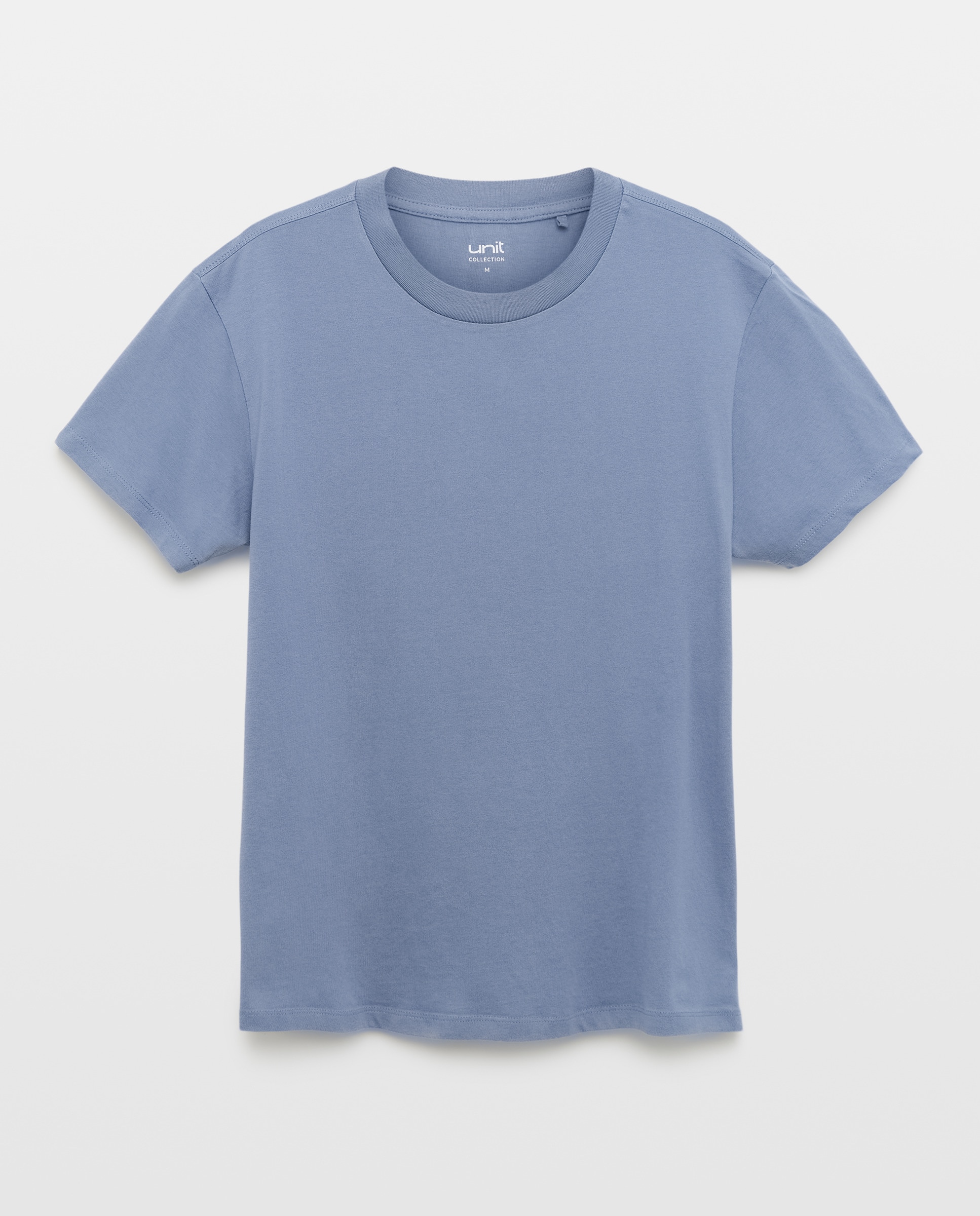 Camiseta de hombre manga corta cuello caja lisa 400 Azul-4