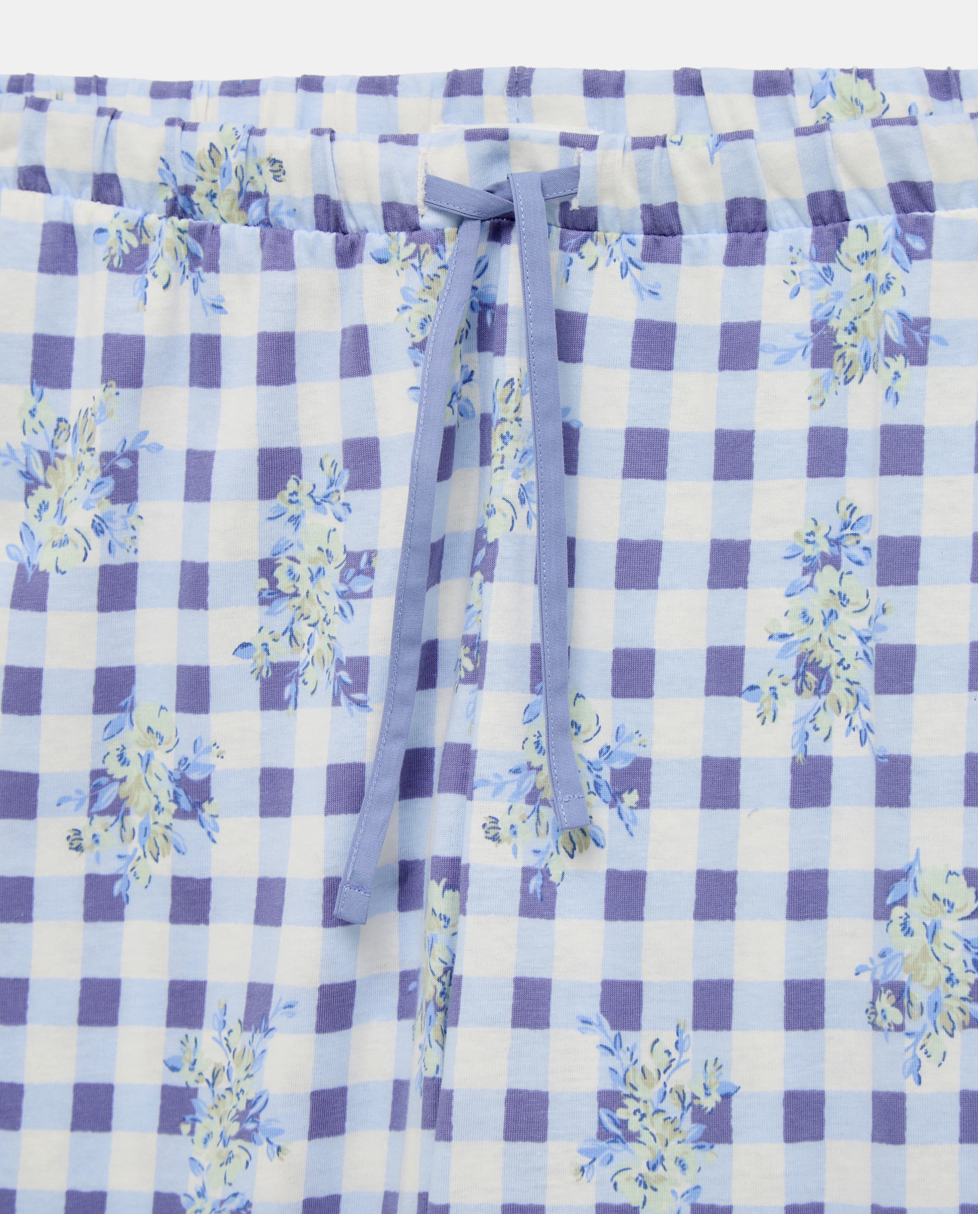 Pijama Tipo Top com Estampado Posicional e Calças Vichy com Estampado Floral Azul-4