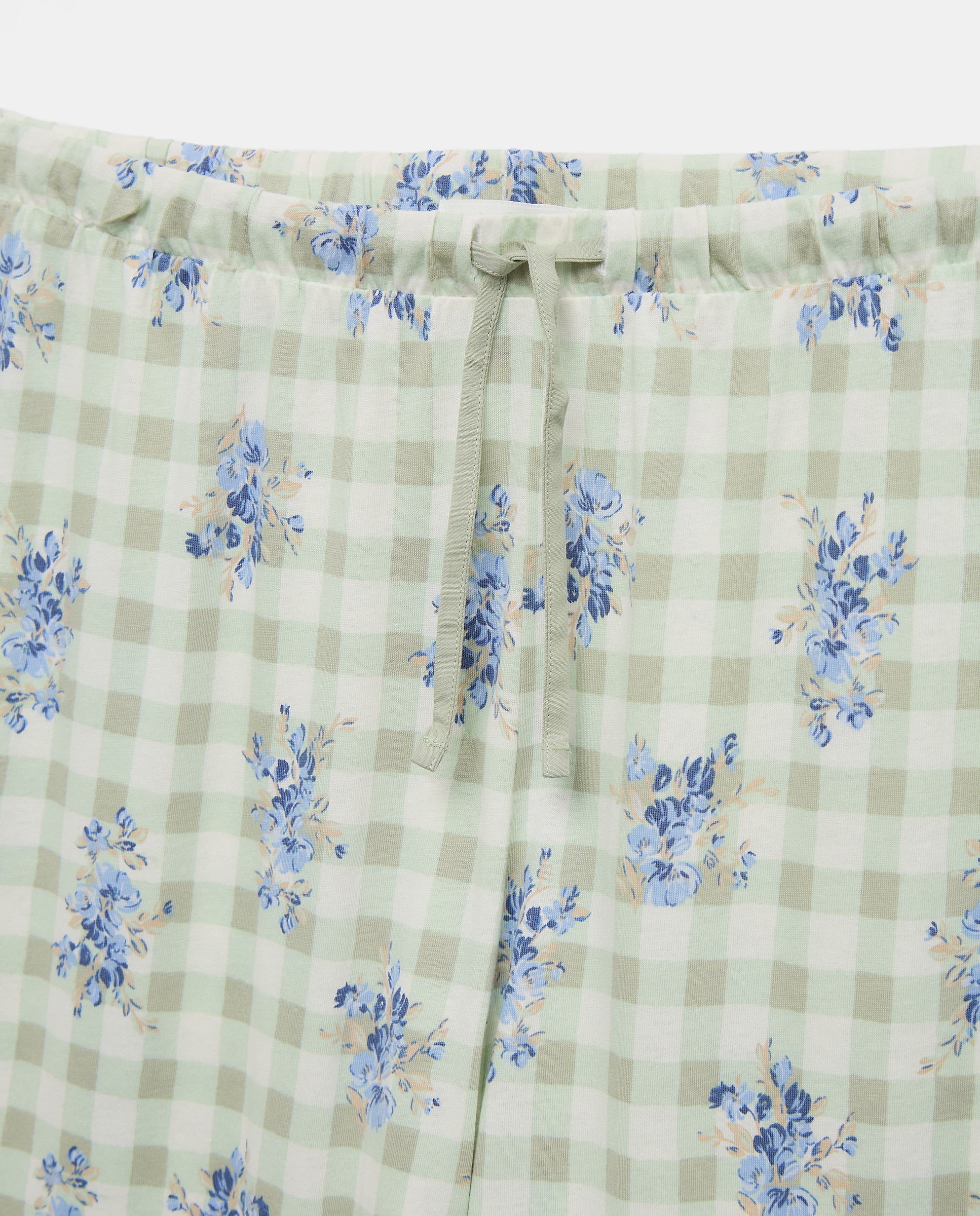 Pijama Tipo Top com Estampado Posicional e Calças Vichy com Estampado Floral Verde-4