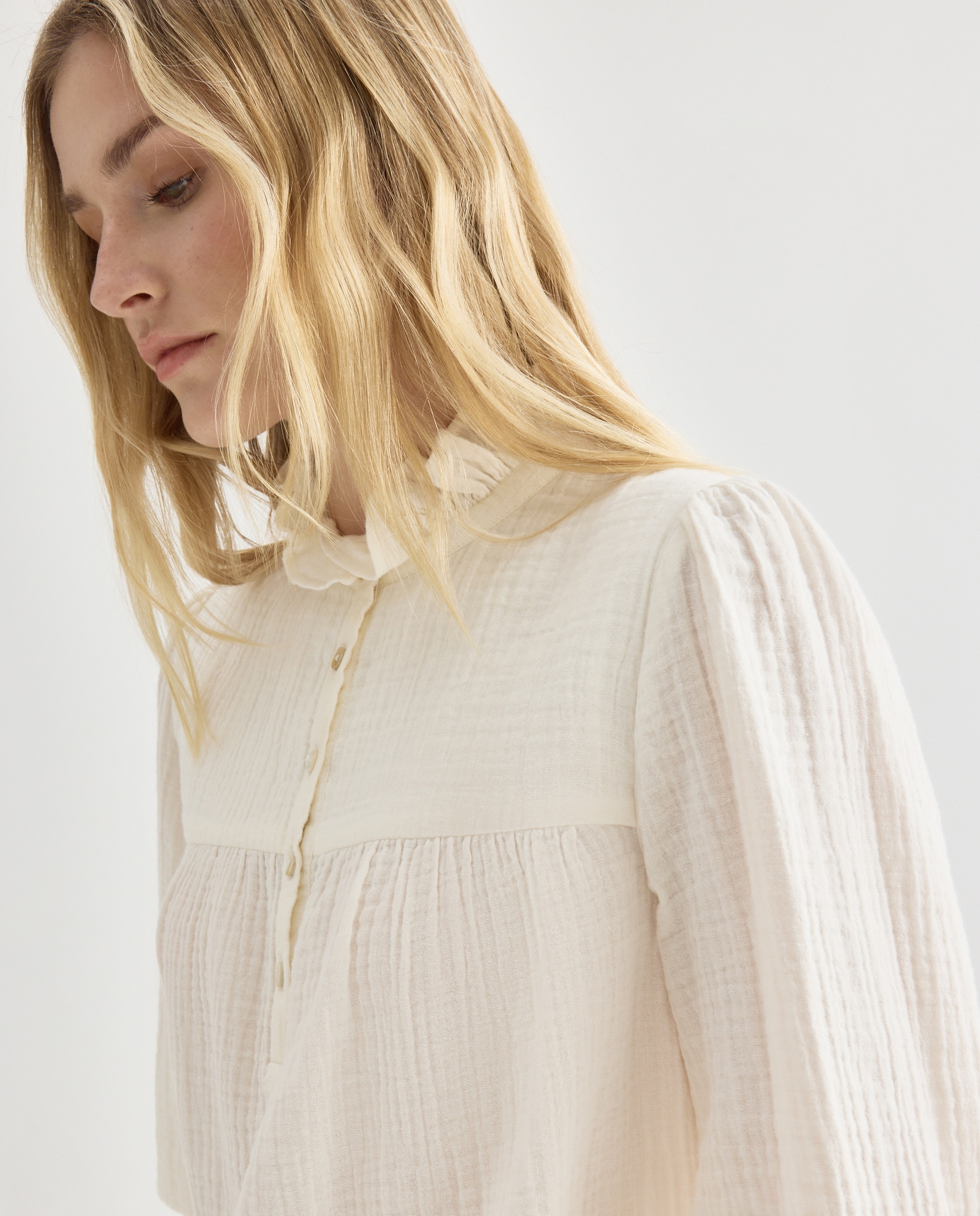 Blusa de mujer de algodón canesú Blanco-4