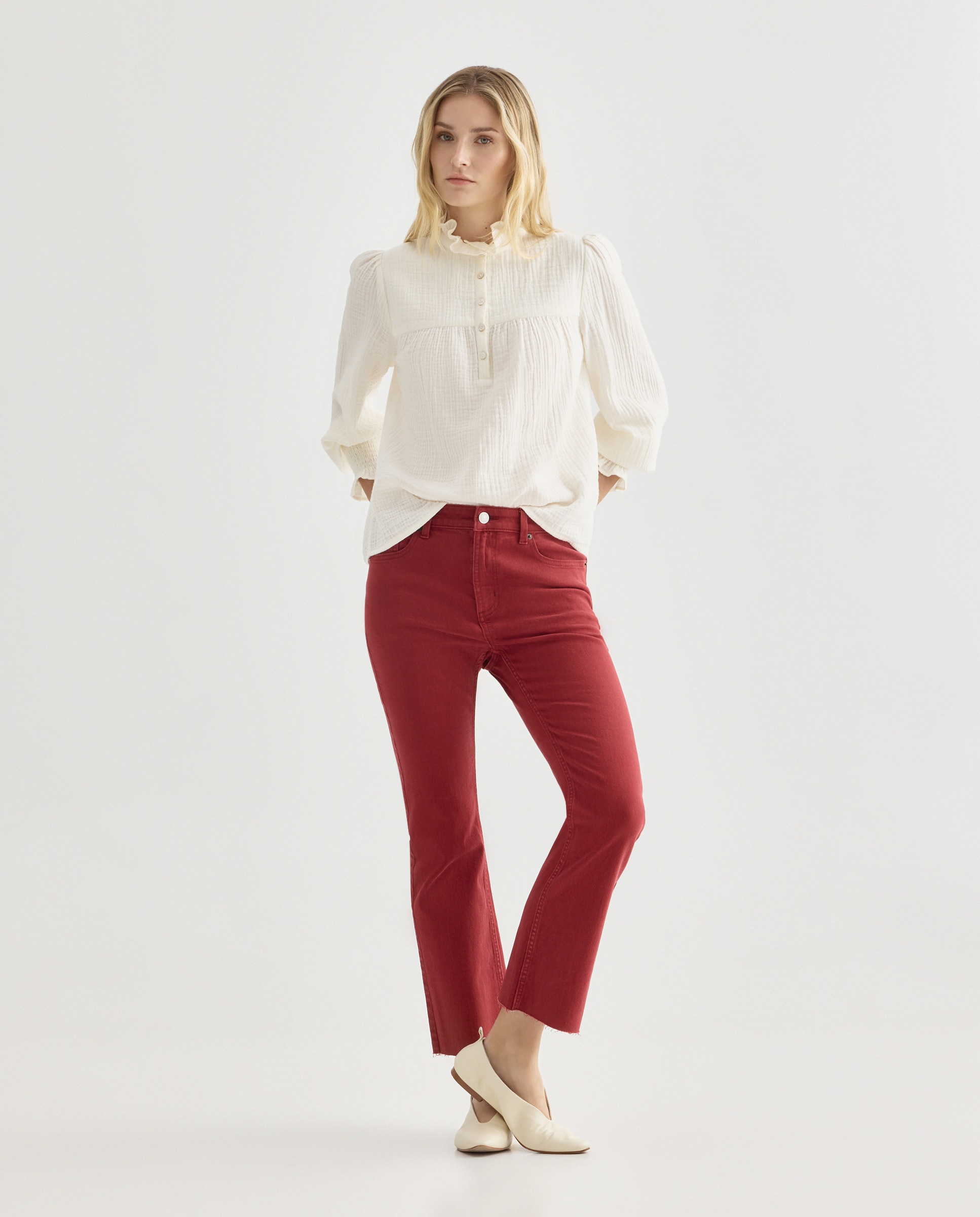 Blusa de mujer de algodón canesú Blanco-2