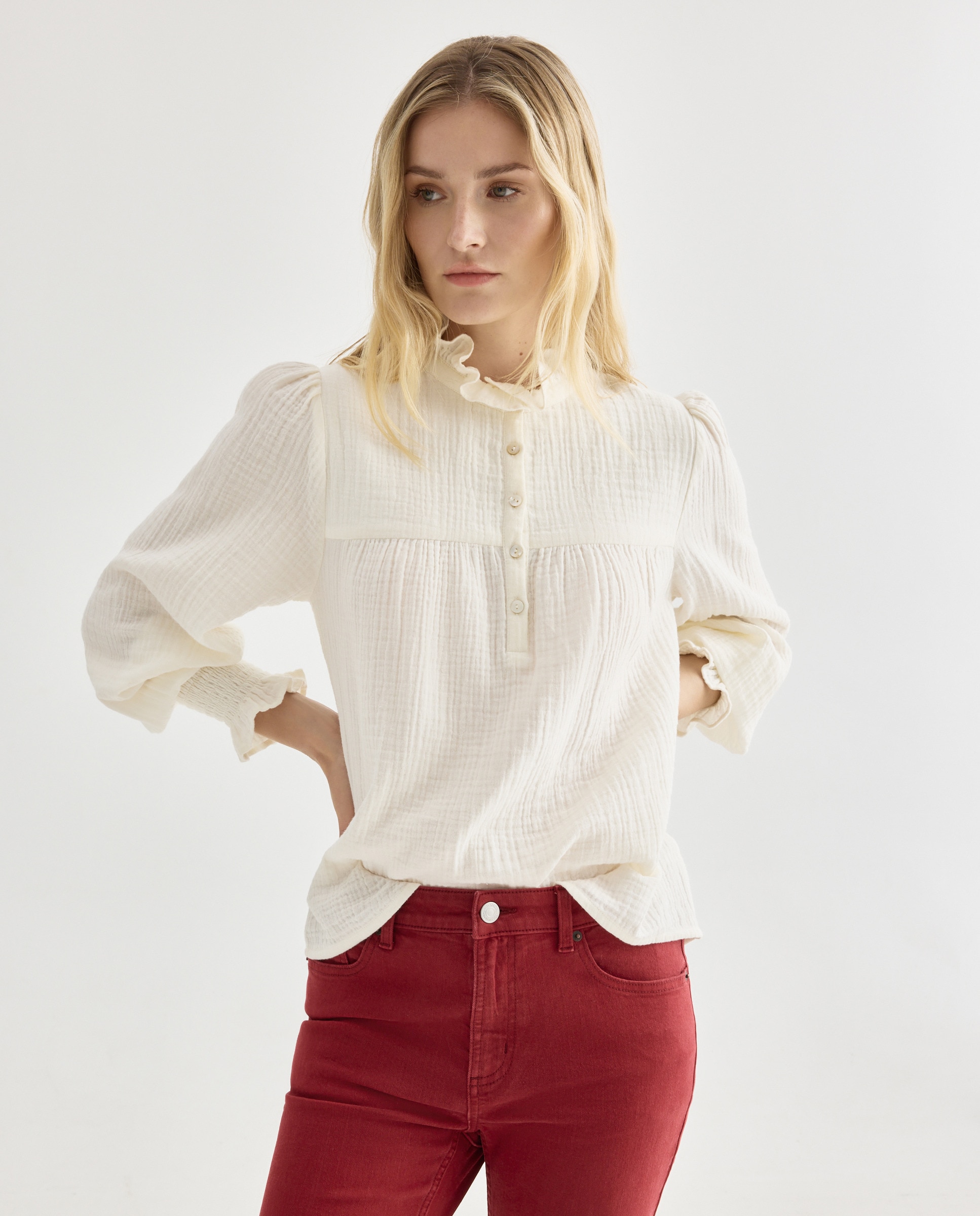 Blusa de mujer de algodón canesú Blanco-1