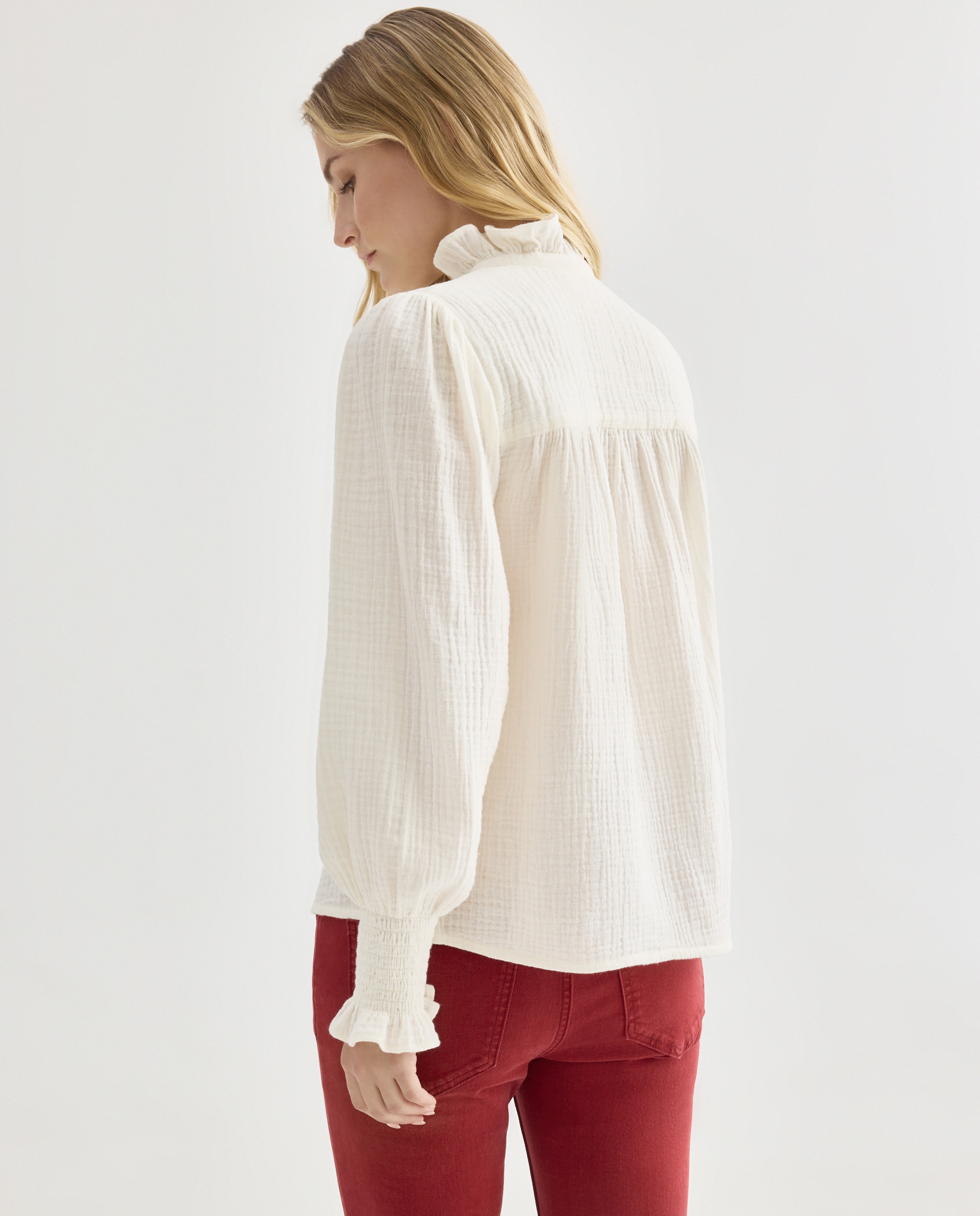 Blusa de mujer de algodón canesú Blanco-3