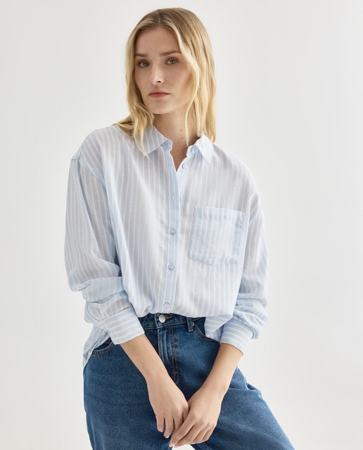 Imagen 0 de Camisa de mujer de algodón de rayas