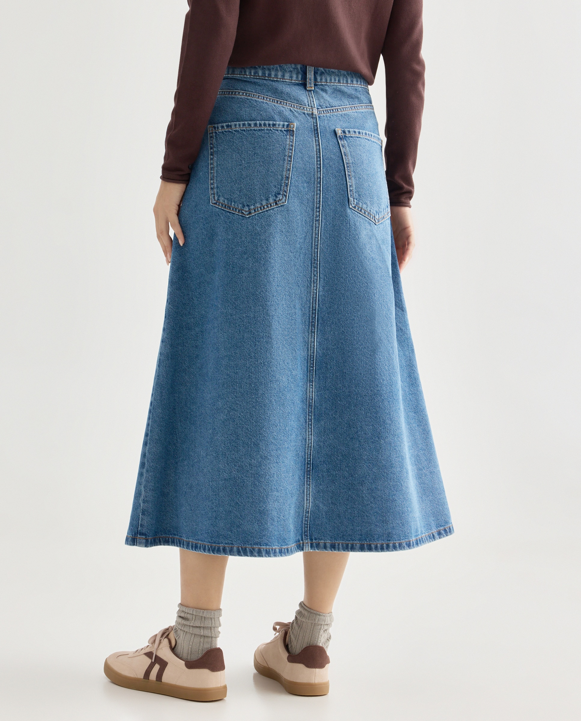 Falda de mujer vaquera evasé total look Azul pálido-3
