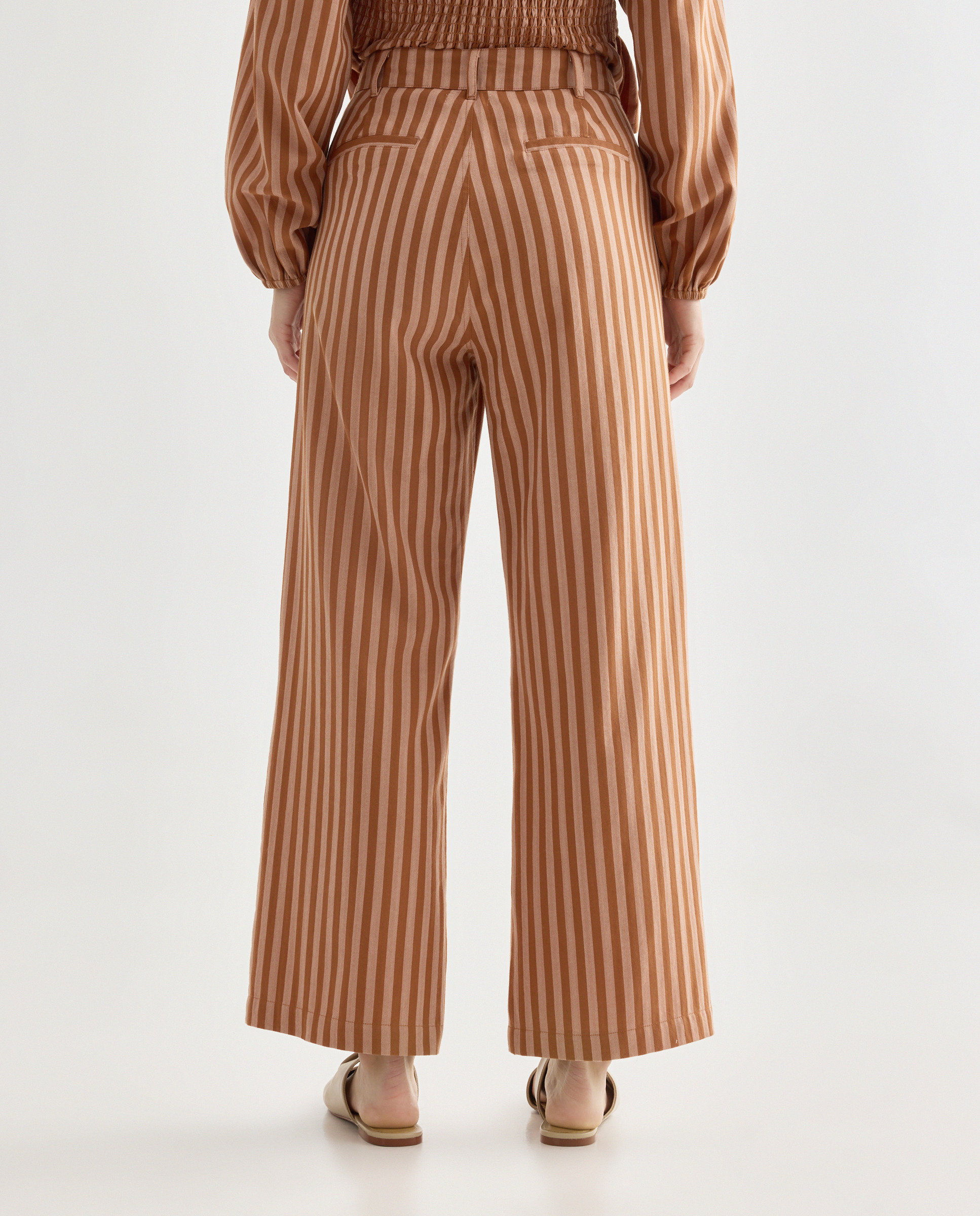 Pantalón de mujer de rayas de cuadros total look Marrón-3