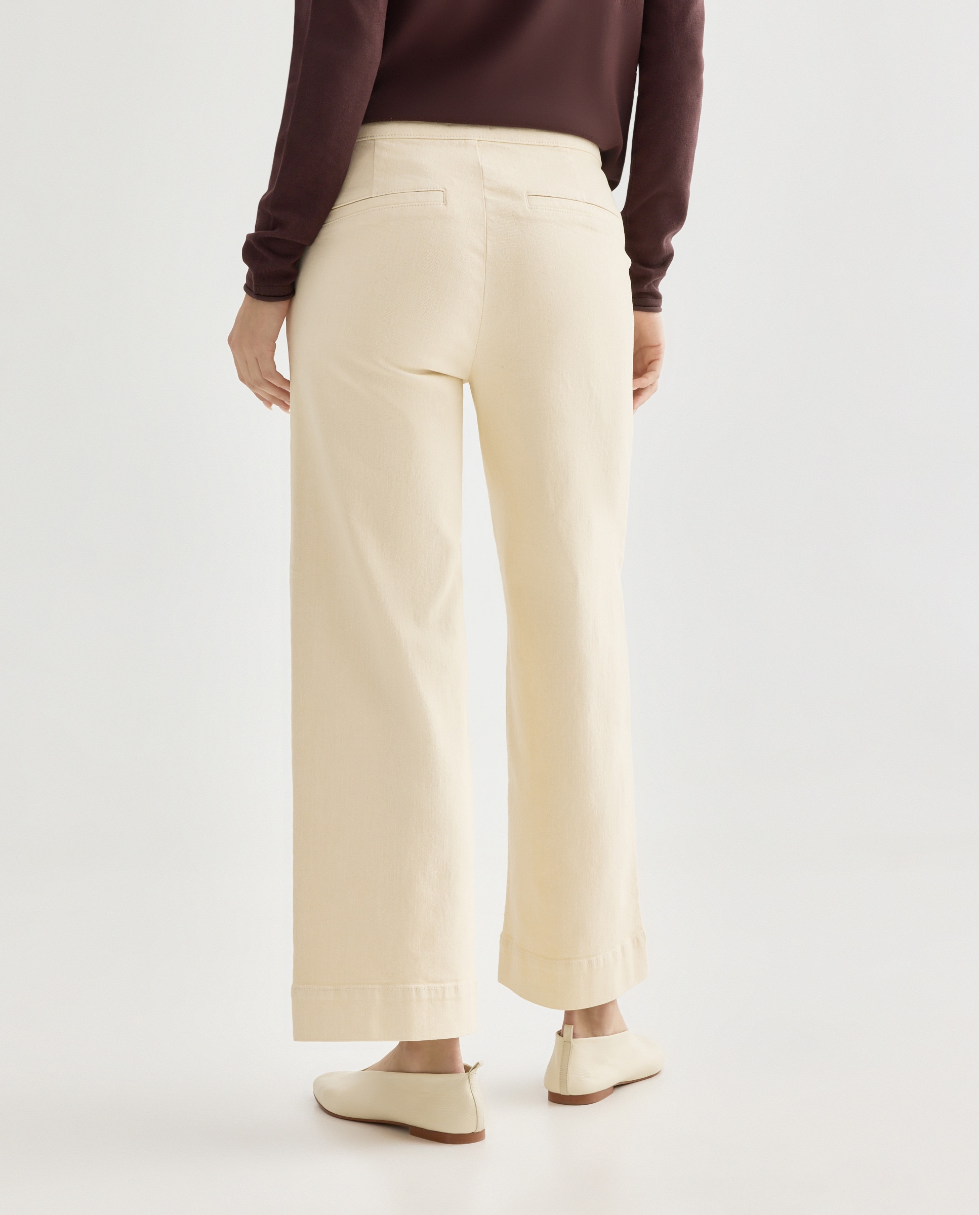 Pantalón culotte de sarga con botones de mujer 120 Crudo-3